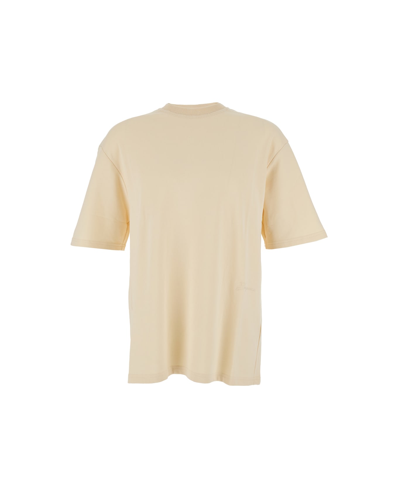 Jacquemus 
le T-shirt Fino
 Beige T-shirt With Logo Lettering On The Front In Cotton Man - Beige
