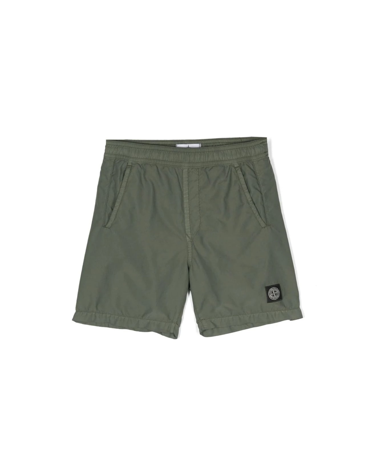 Stone Island Junior Olive Green Swim Shorts With Logo Patch - Green