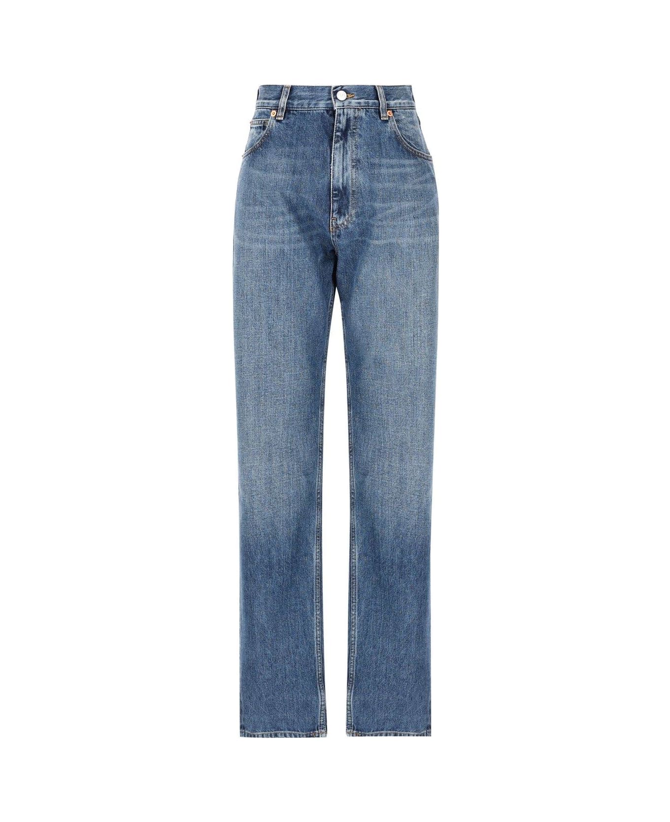 Valentino Logo Patch Straight Leg Jeans - Blu