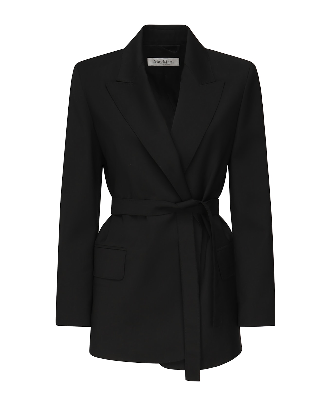 Max Mara Wool Canvas Blazer With Belt - Nero