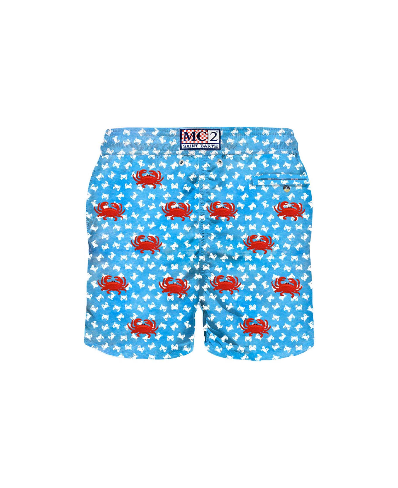 MC2 Saint Barth Man Light Fabric Swim Shorts With Crabs Embroidery - BLUE