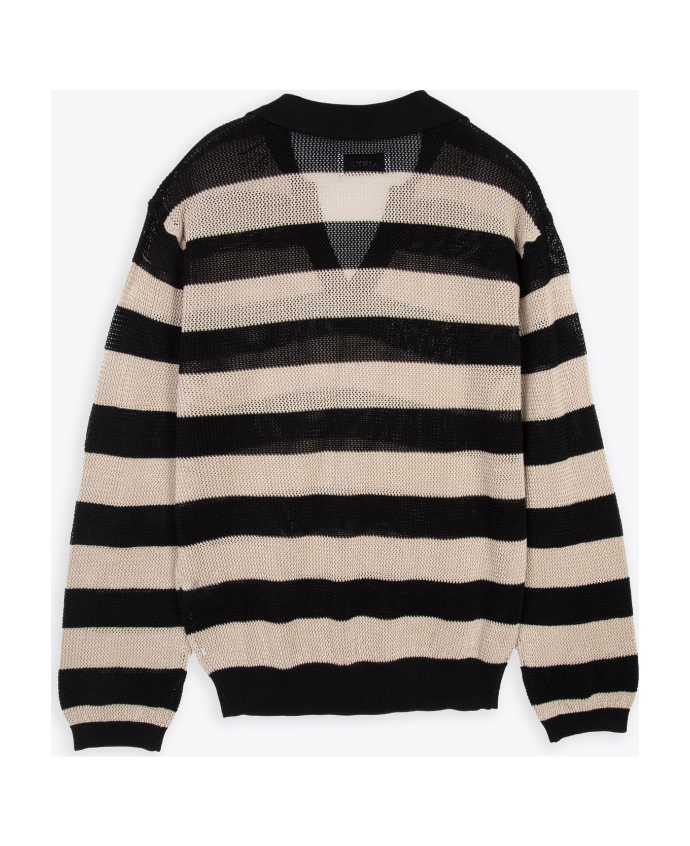 Laneus Mesh Polo Shirt Long Sleeves Man Beige and black striped mesh knitted polo shirt - Mesh polo shirt - Nero/beige ニットウェア