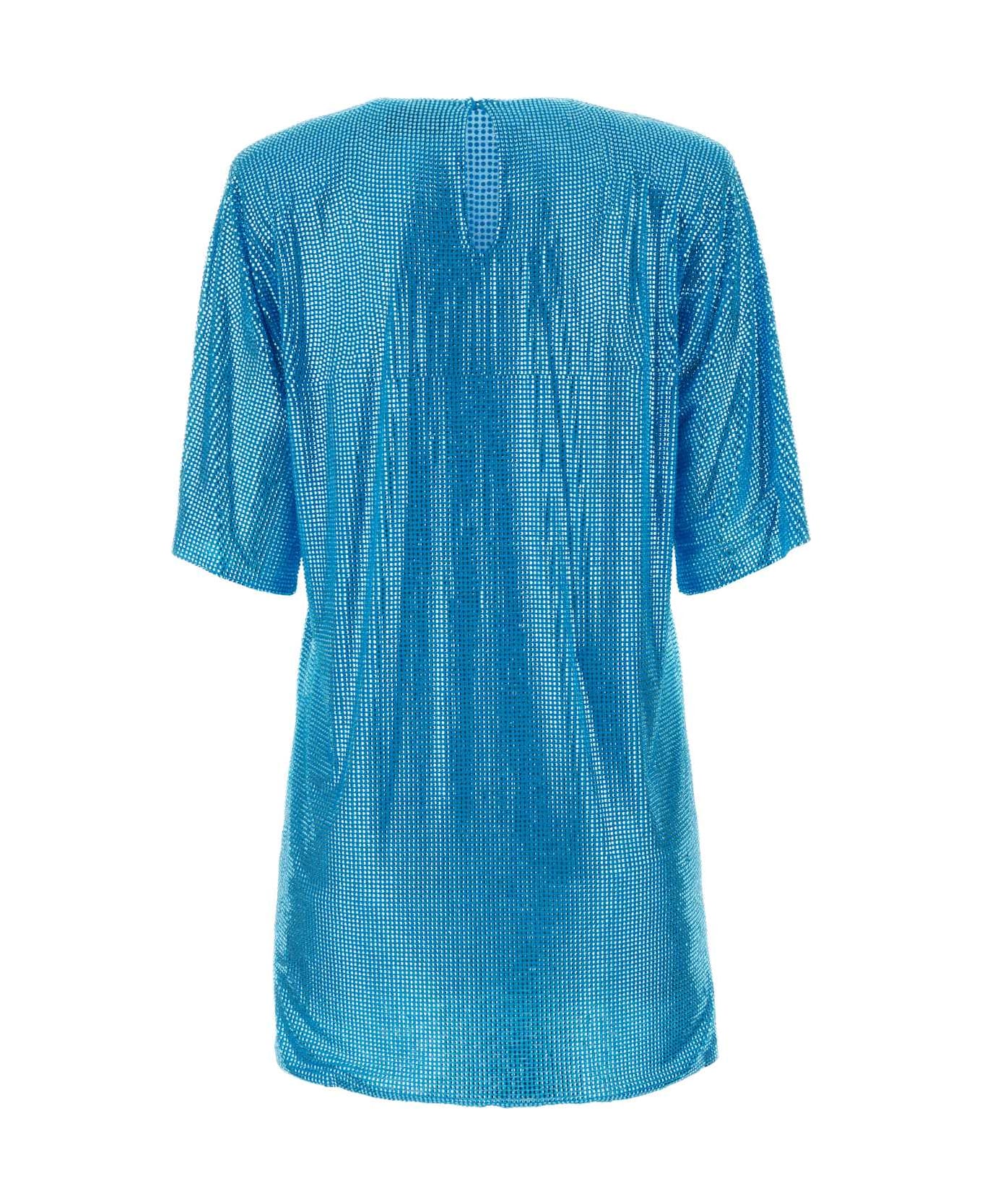 Giuseppe di Morabito Embellished Mesh T-shirt Dress - SKYBLUE