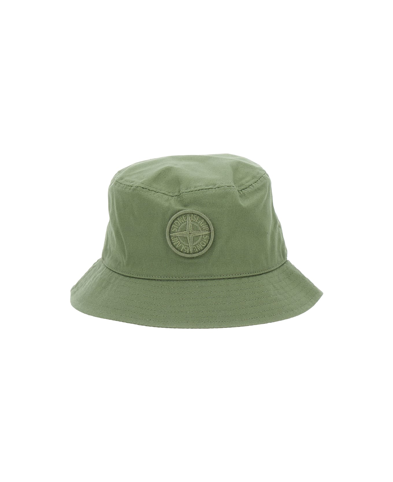 Stone Island Junior Green Bucket Hat With Logo In Cotton Boy - Green
