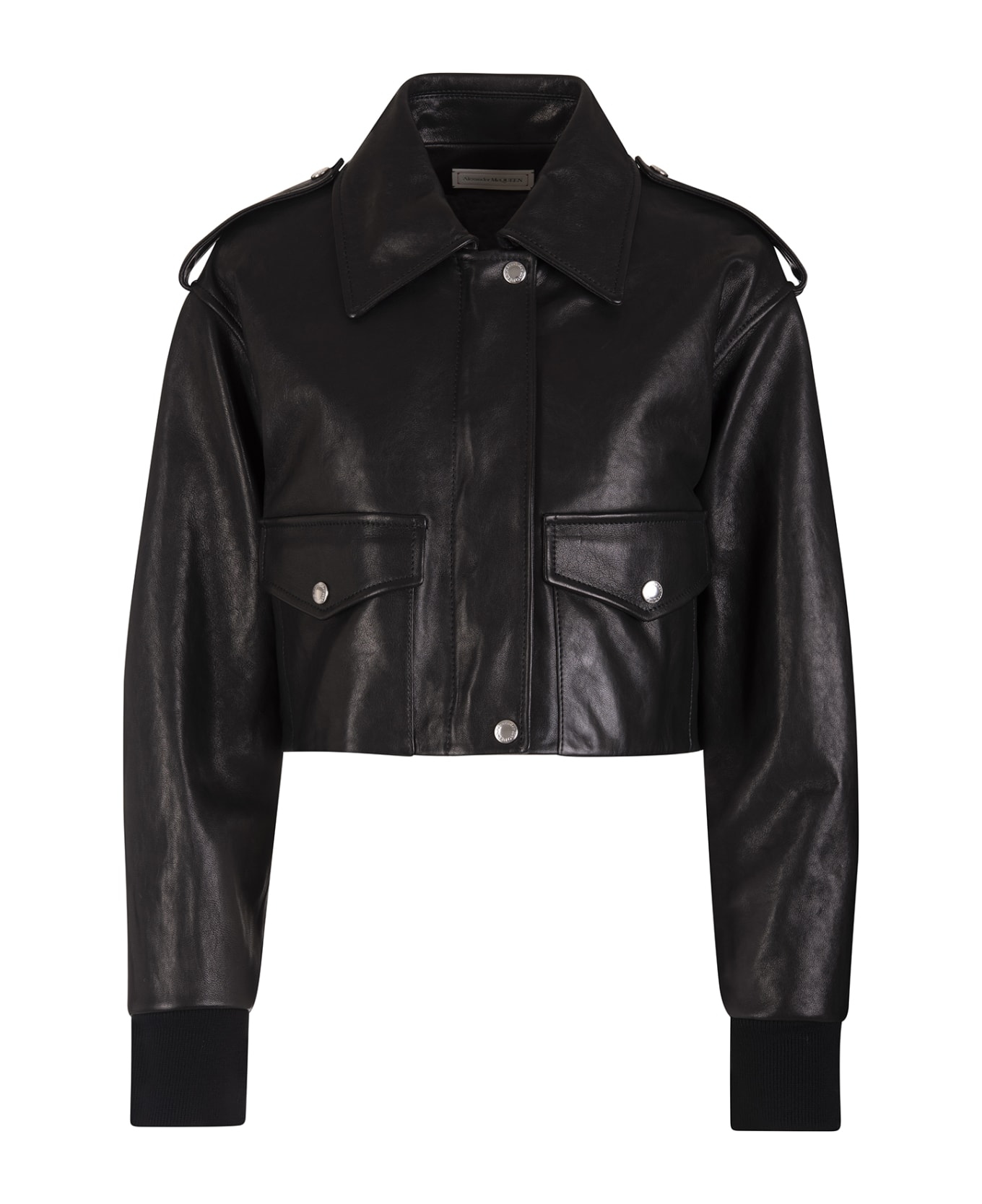 Alexander McQueen Woman Short Aviator Model Jacket In Black Leather - Black
