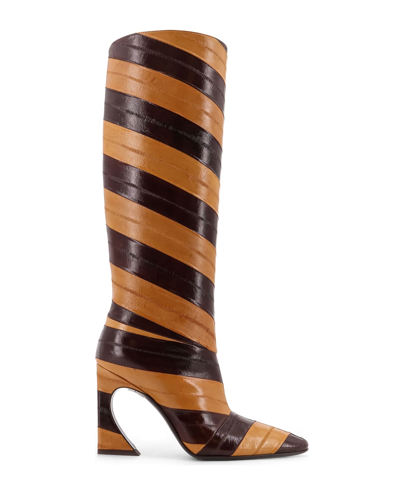 Fendi Arco Hagfish Leather Boots - BROWN BEIGE