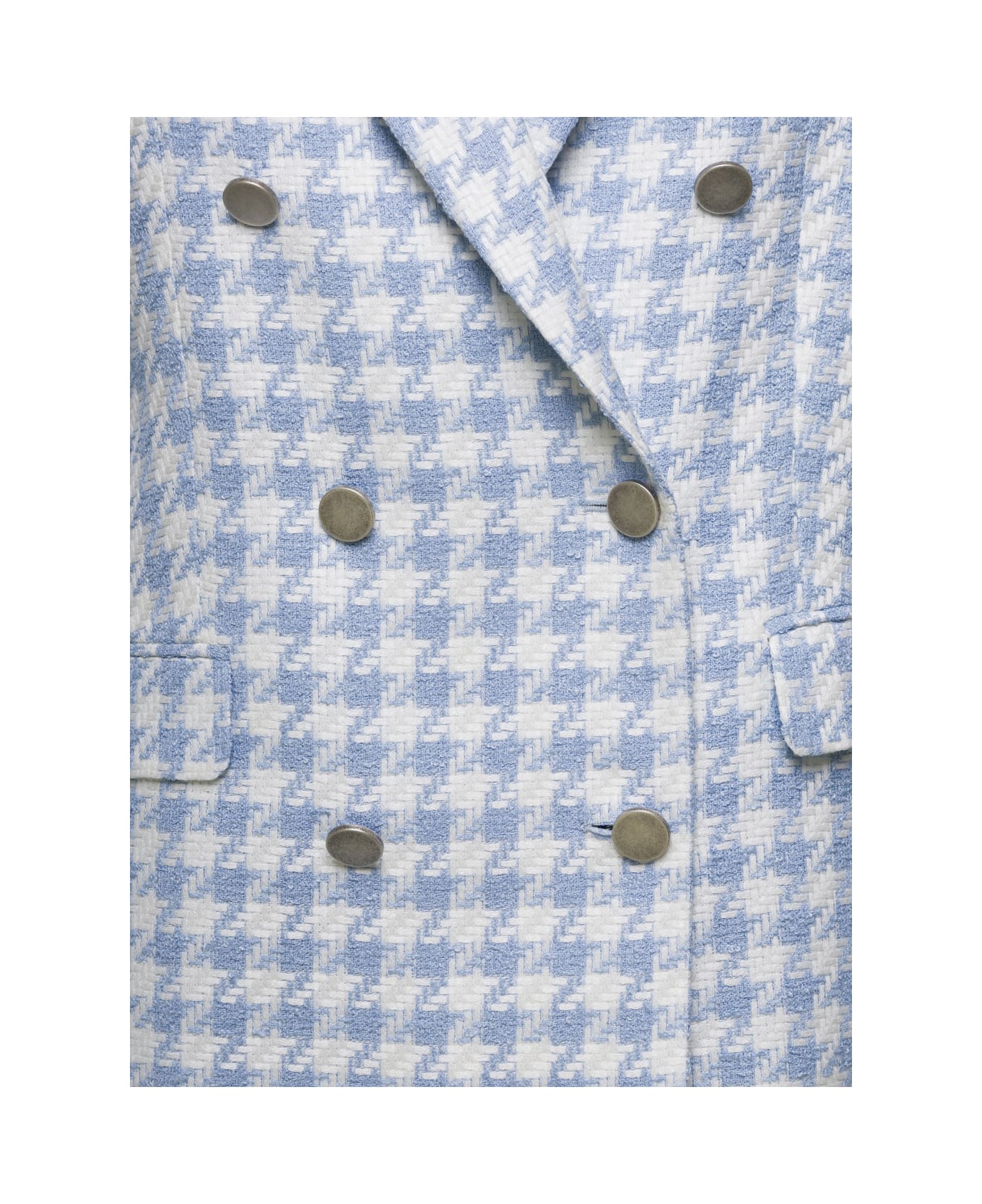 Tagliatore Light Blue Houndstooth Double-breasted Blazer In Linen Blend Woman - Blu ブレザー