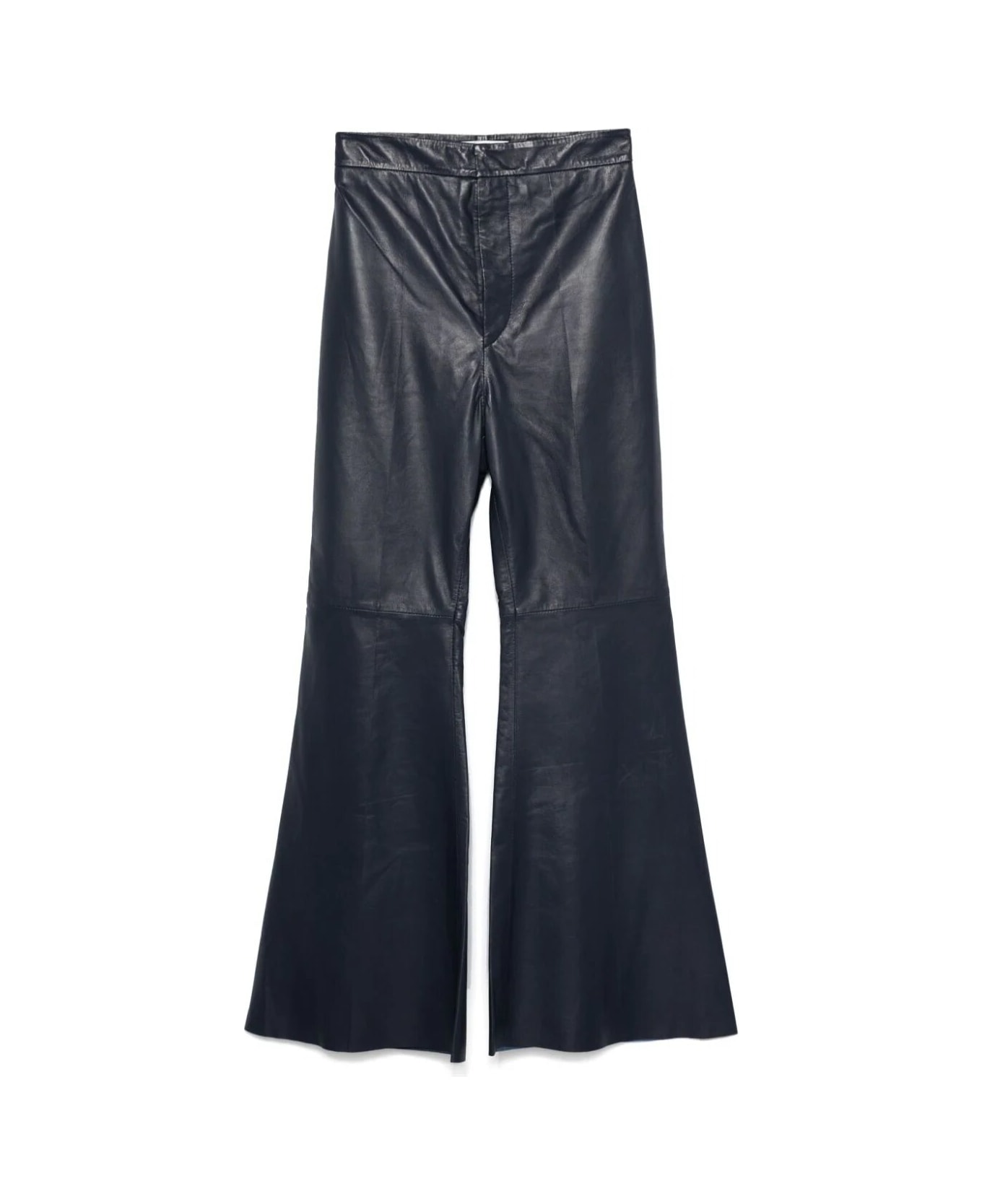 Victoria Beckham Flared Leather Trousers - Ink Blue