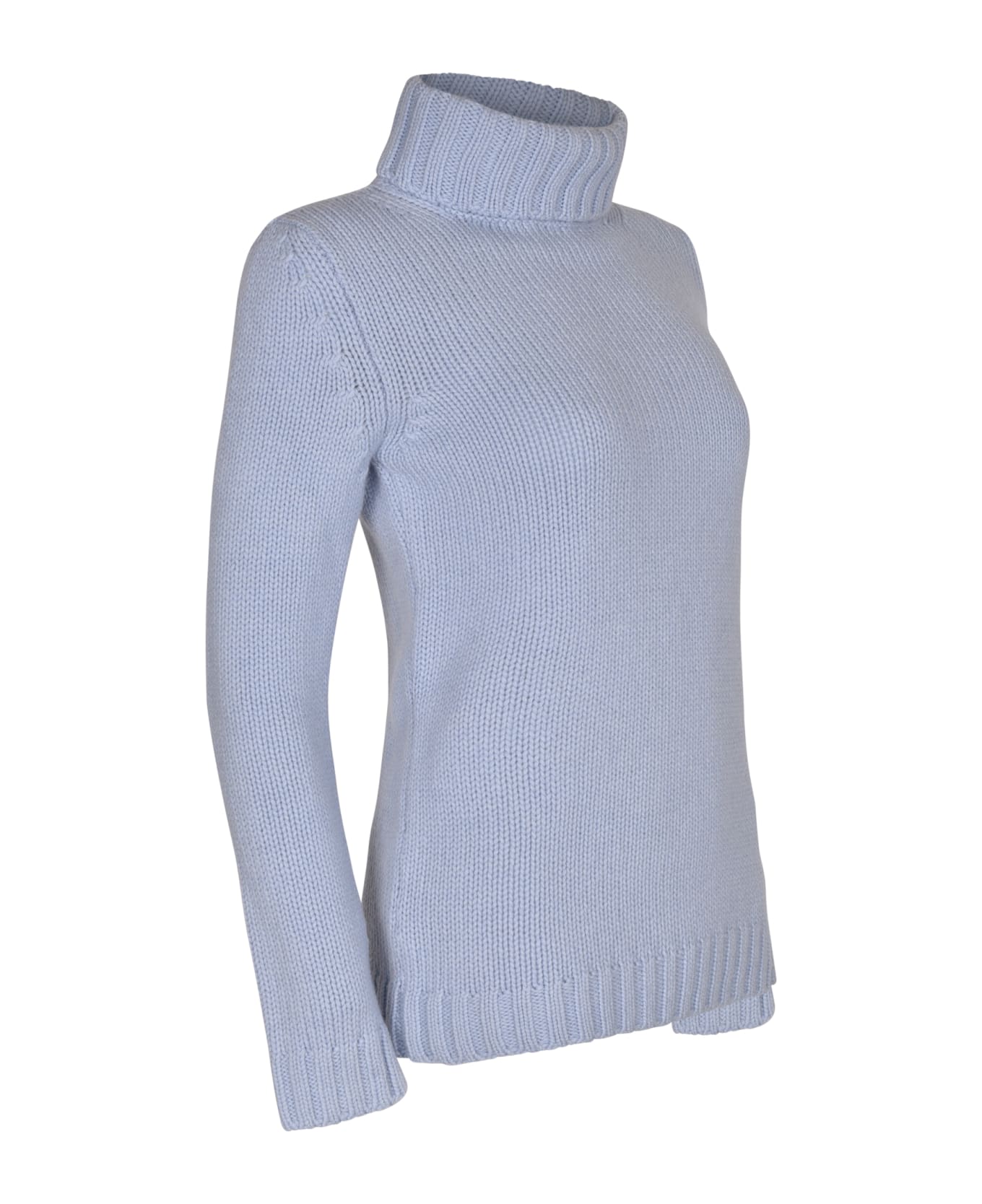 Base Rib Knit Plain Turtleneck Pullover - Light Blue