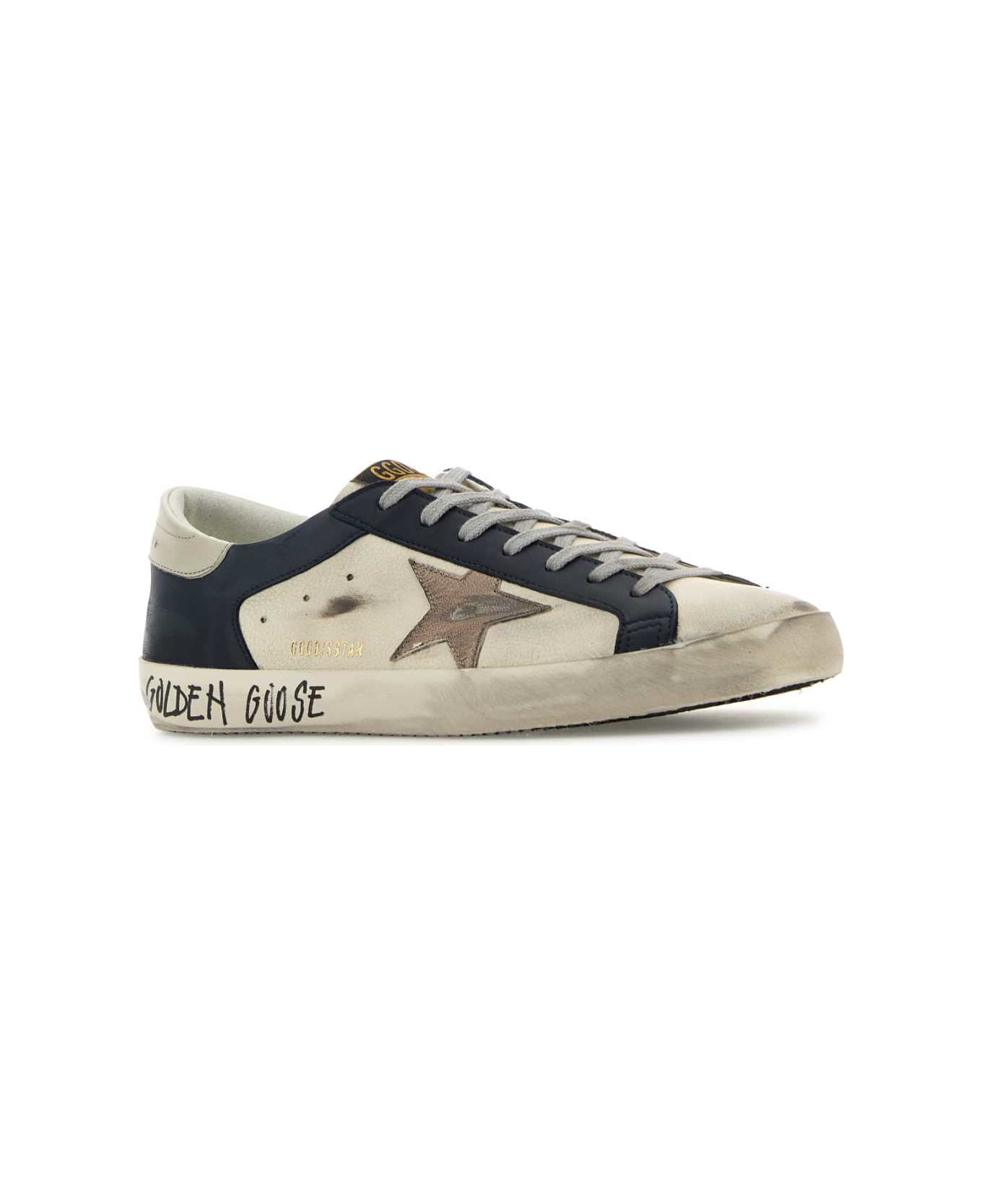Golden Goose Cream Leather Sneakers - WHITEDARKBLUEGUNMETAL