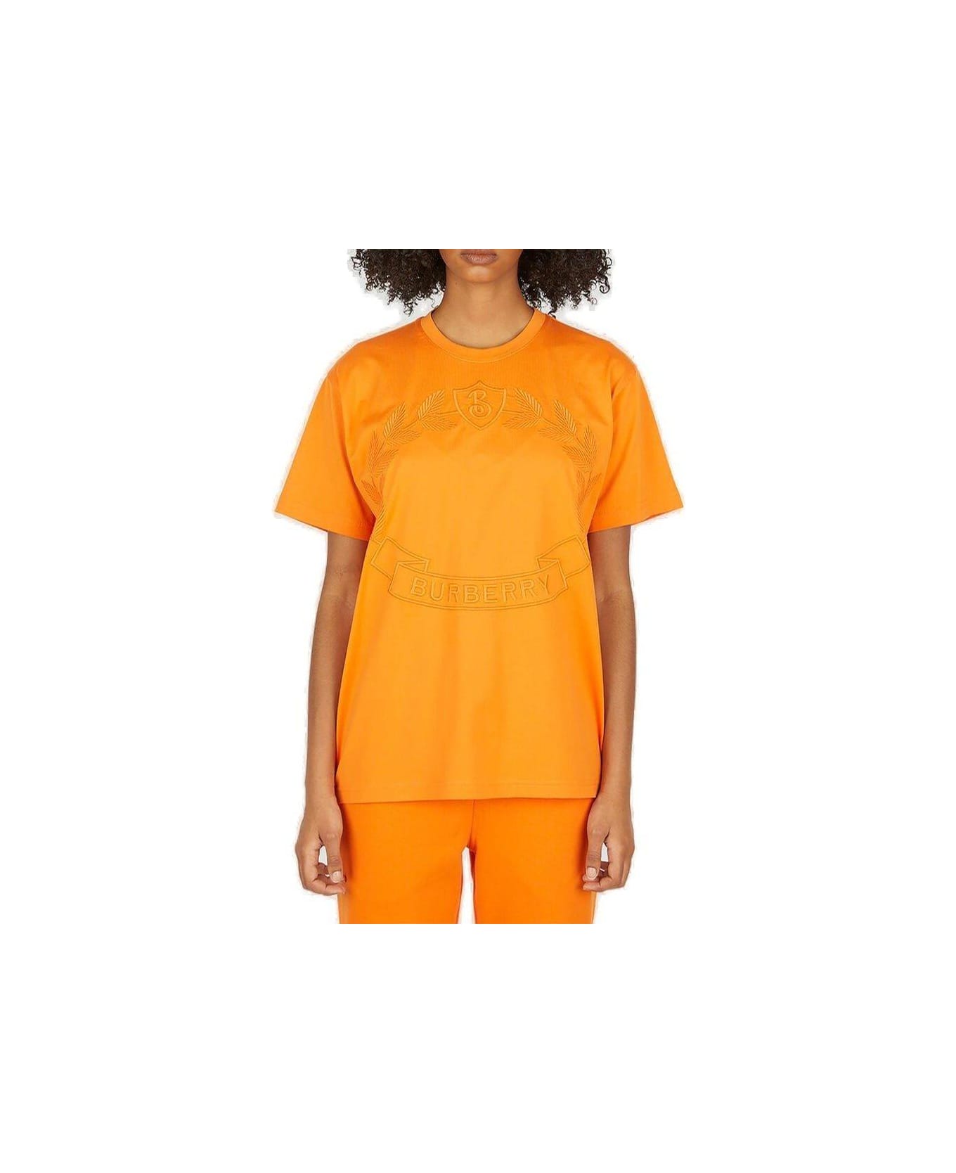 Burberry Logo Embroidered Crewneck T-shirt - Bright orange