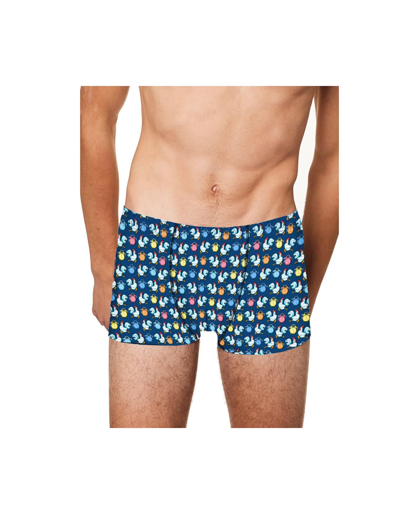 MC2 Saint Barth Micro Roosters And Alarms Print Underwear Boxer - BLUE