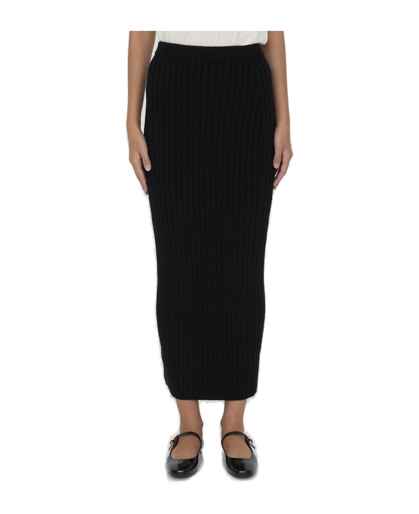 Max Mara Seta High Waist Ribbed-knit Skirt Max Mara - Black