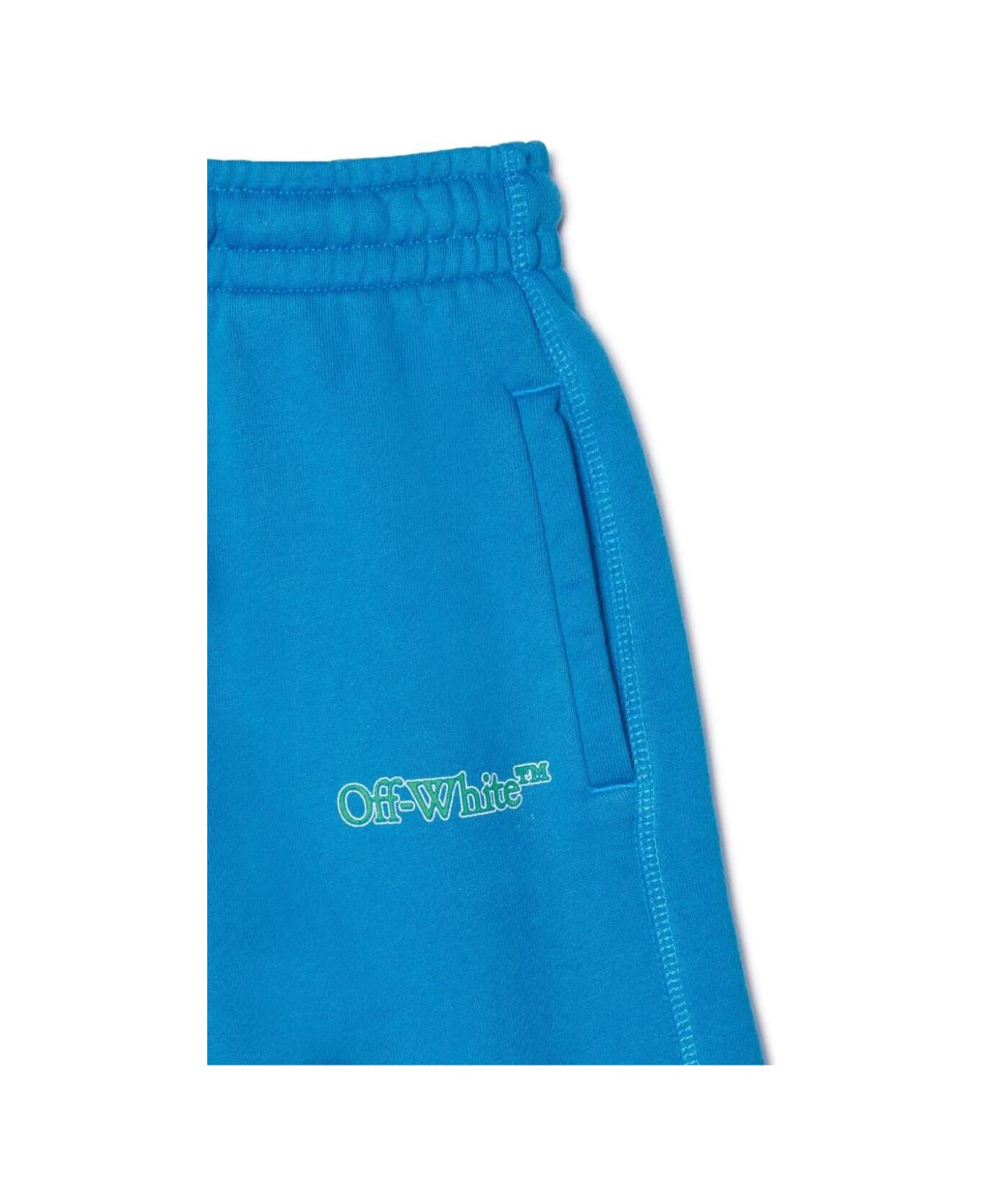 Off-White Light Blue Shorts With Logo In Cotton Boy - Blu
