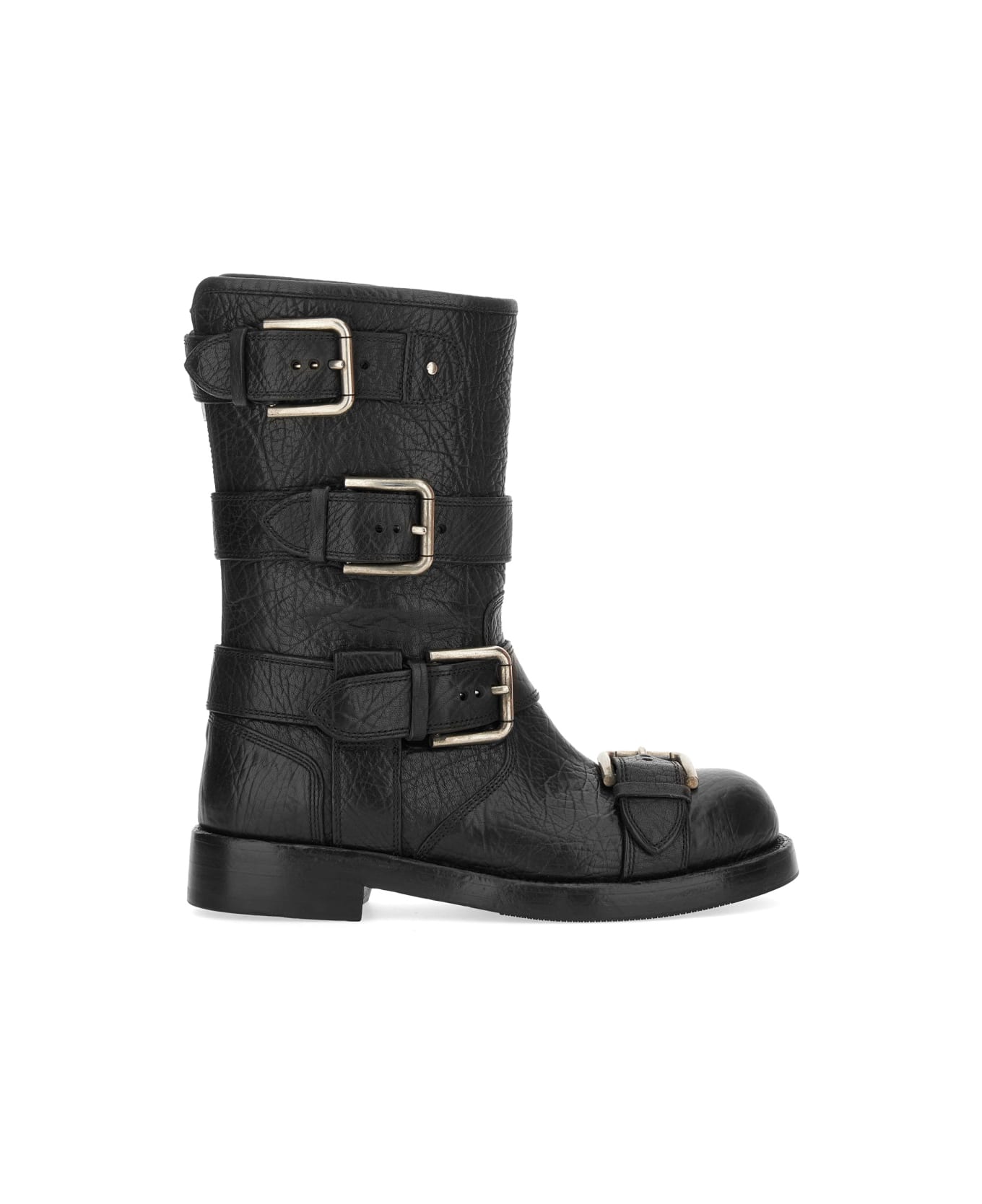 Dolce 
Gabbana Leather Boot With Buckles - BLACK
