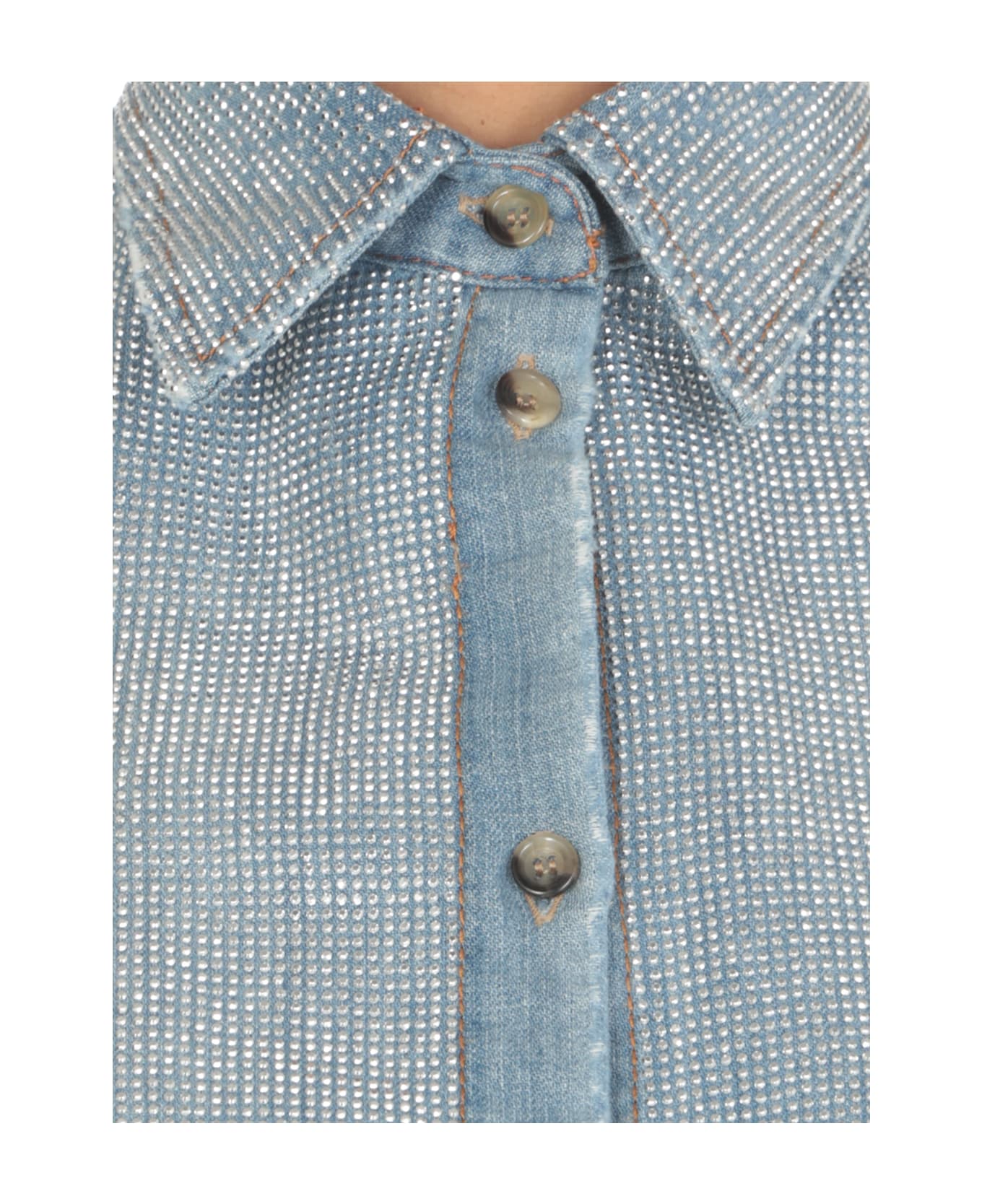 Ermanno Scervino Cotton Shirt With Strass - Light Blue シャツ