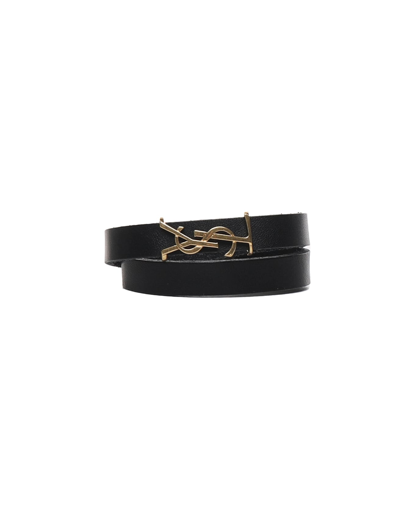 Saint Laurent Double Wrap Logo Bracelet - Black, gold