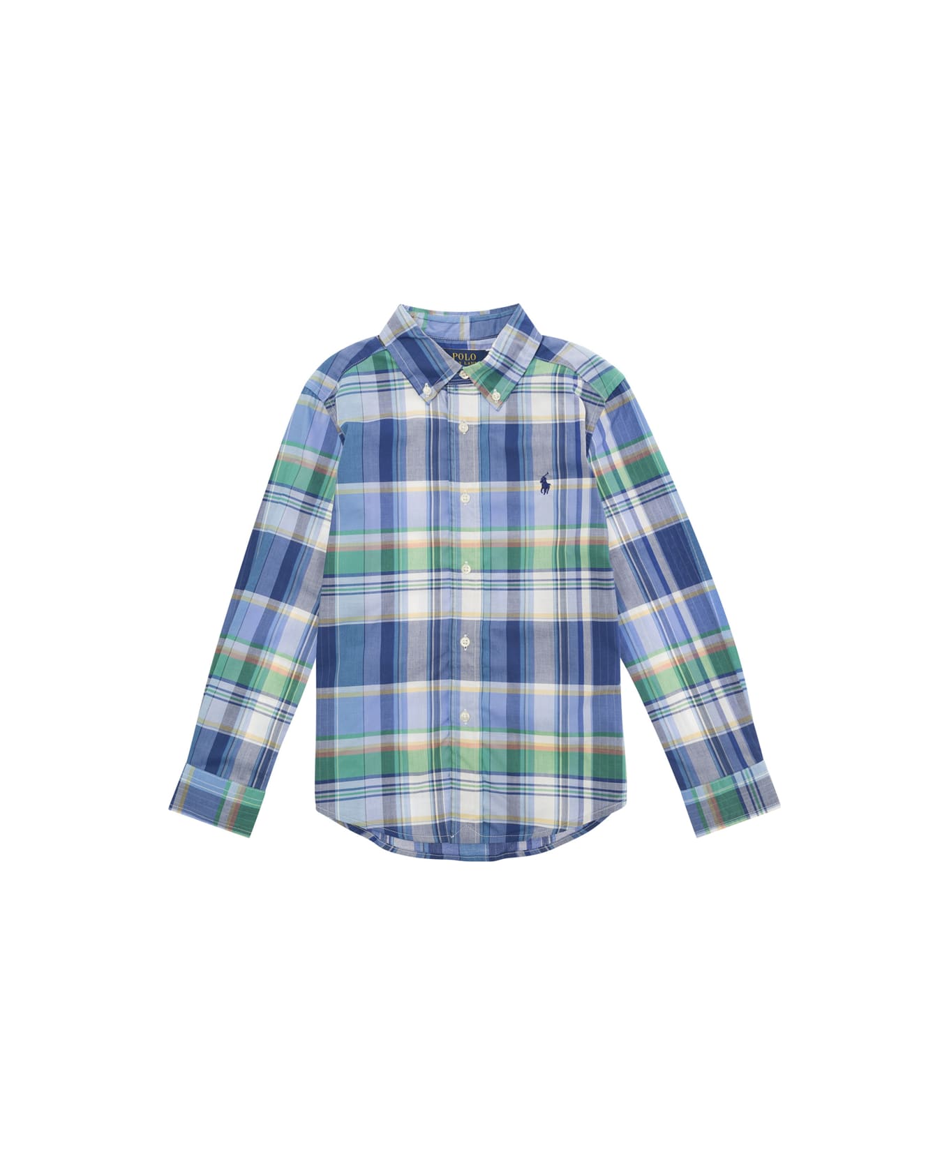Polo Ralph Lauren White/blue/green All-over Checkered Pattern Shirt In Cotton Boy - Multicolor