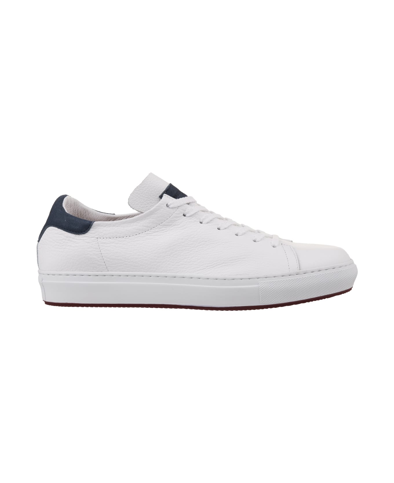 Andrea Ventura White Leather Sneakers With Blue Spoiler - White