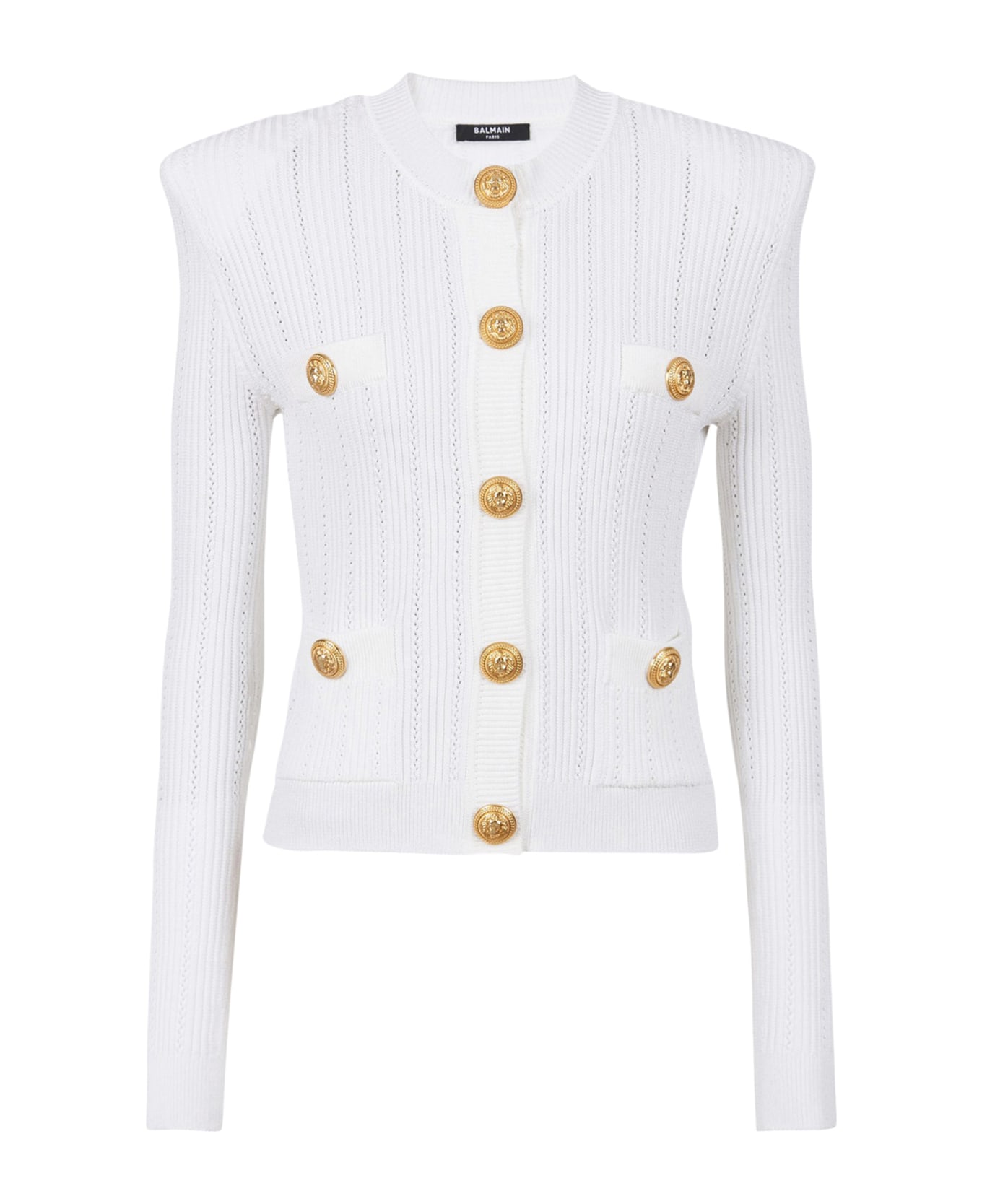 Balmain Buttoned Knit Short Cardigan - Fa Blanc