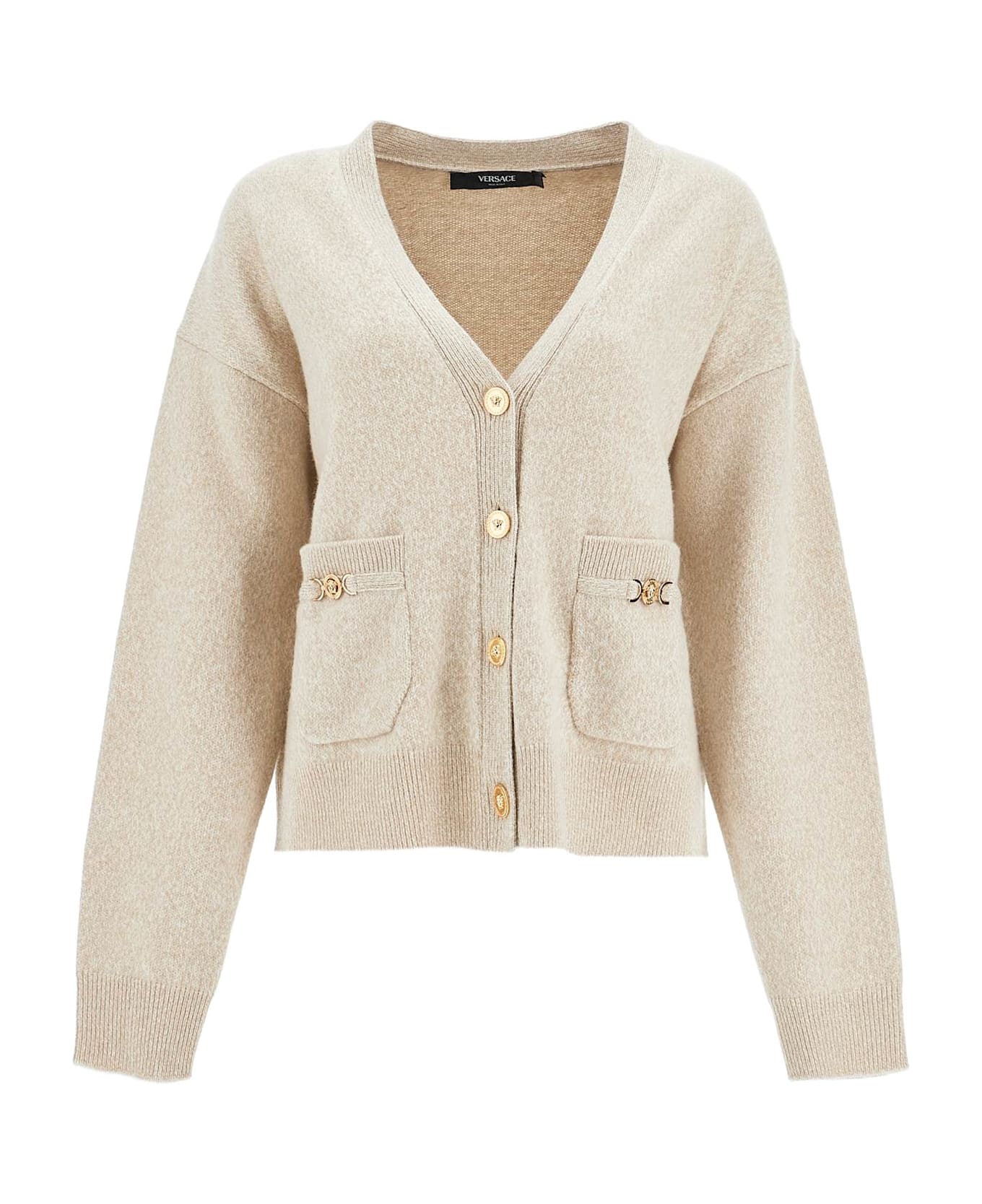 Versace Melange Beige Wool Blend Cardigan - BEIGEBONE