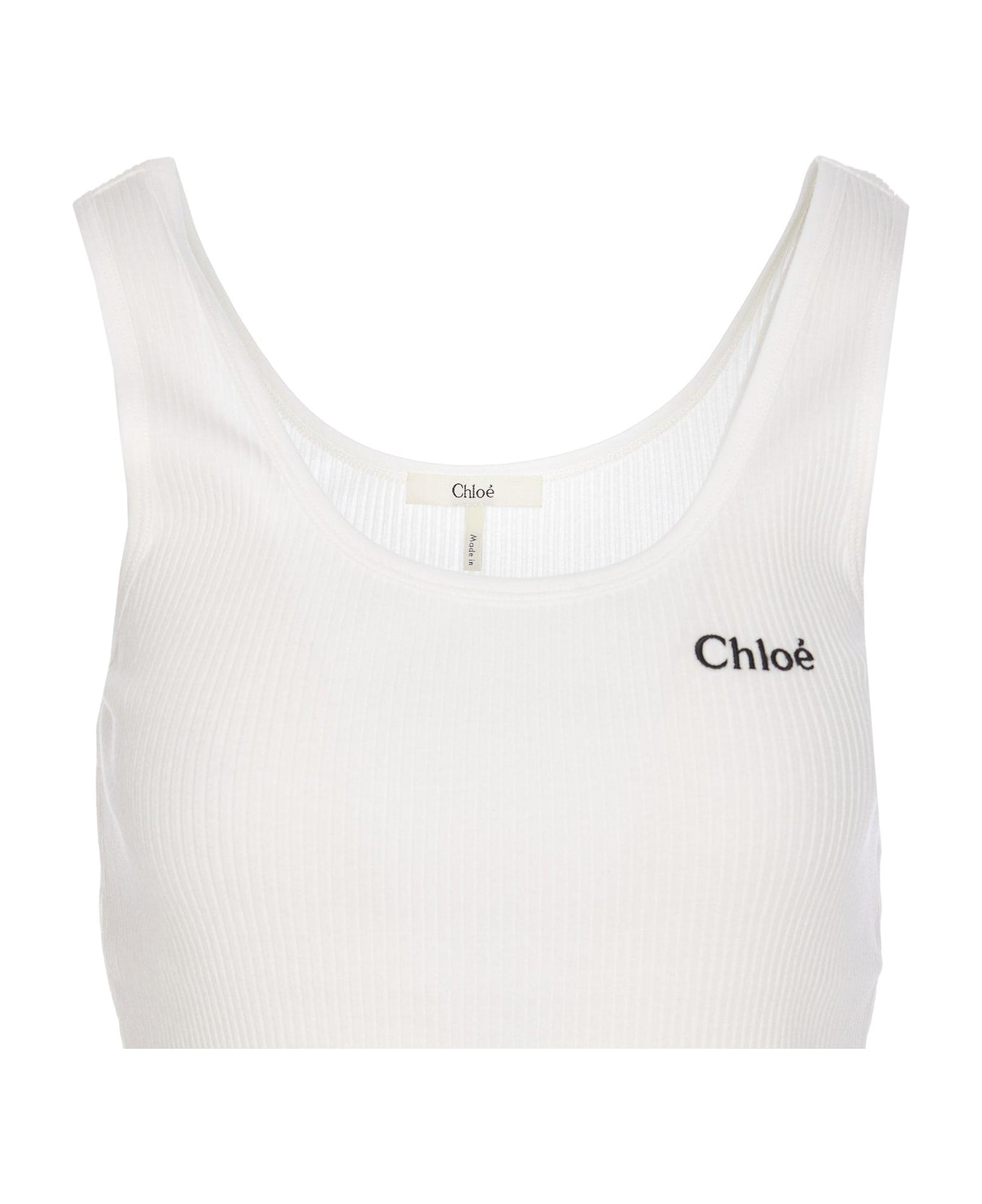Chloé Logo Embroidered Ribbed Tank Top - Bianco