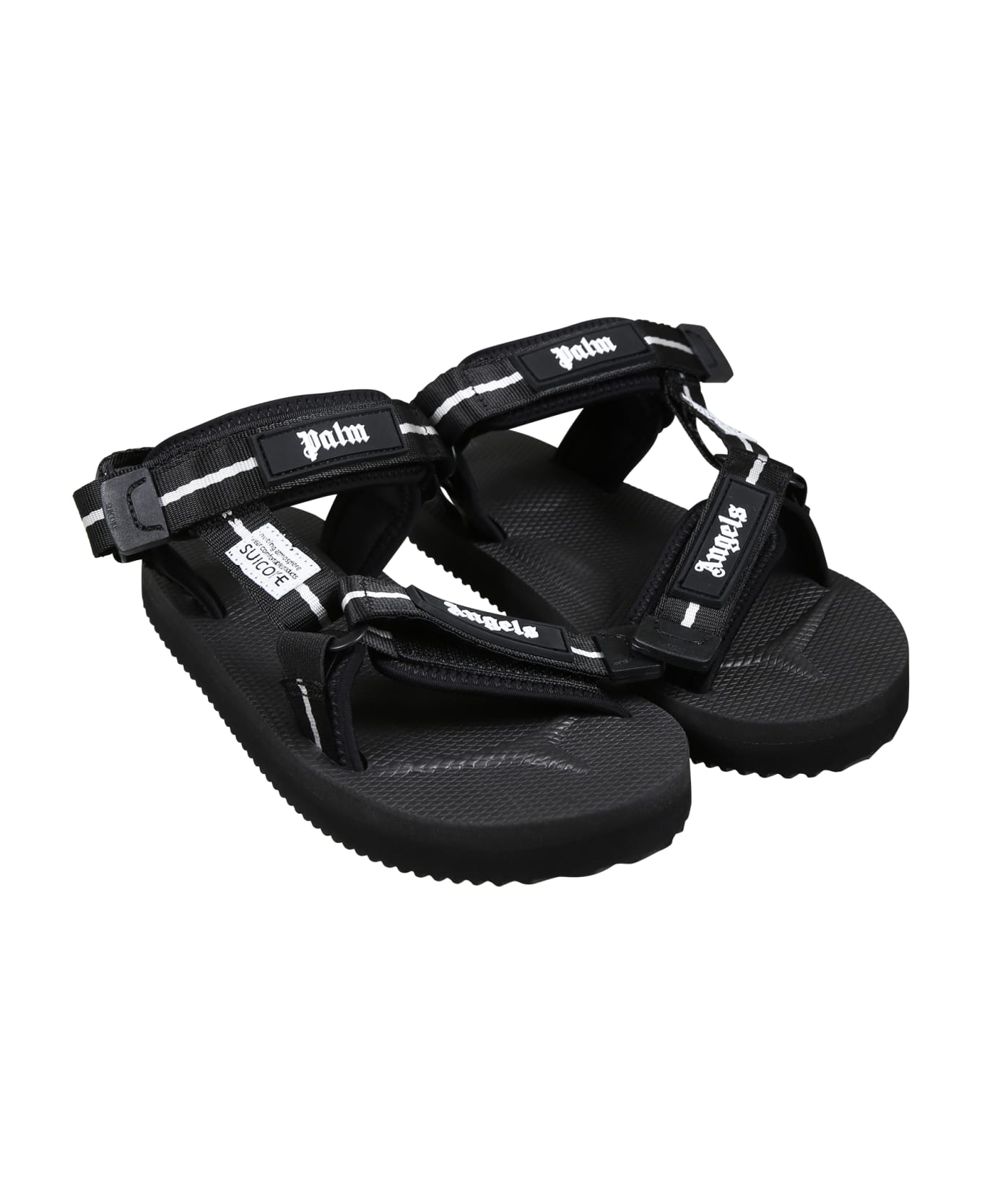 Palm Angels Black Sandals For Kids With Logo - BLACK/WHITE