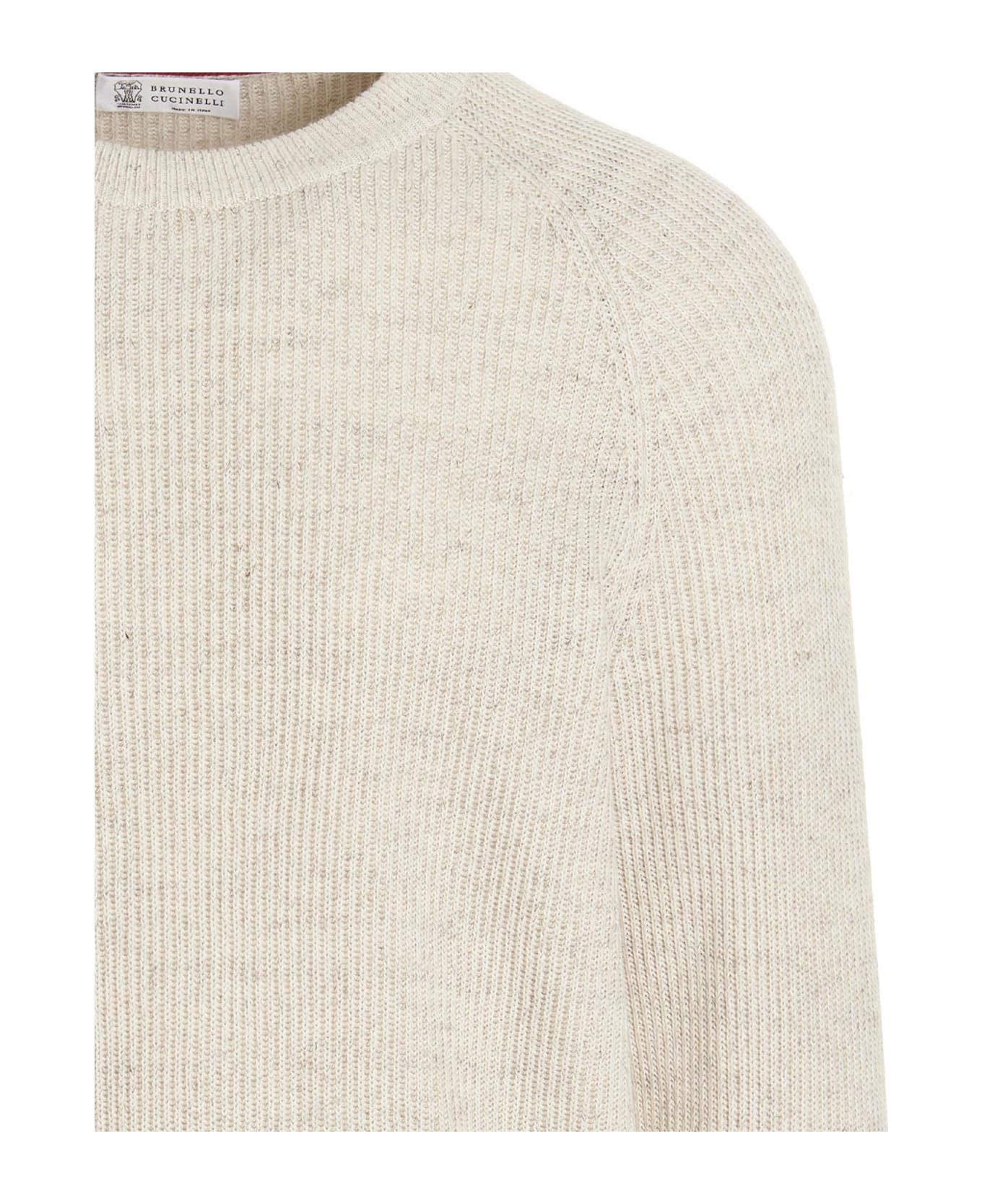 Brunello Cucinelli Ribbed Cotton Sweater - BEIGE
