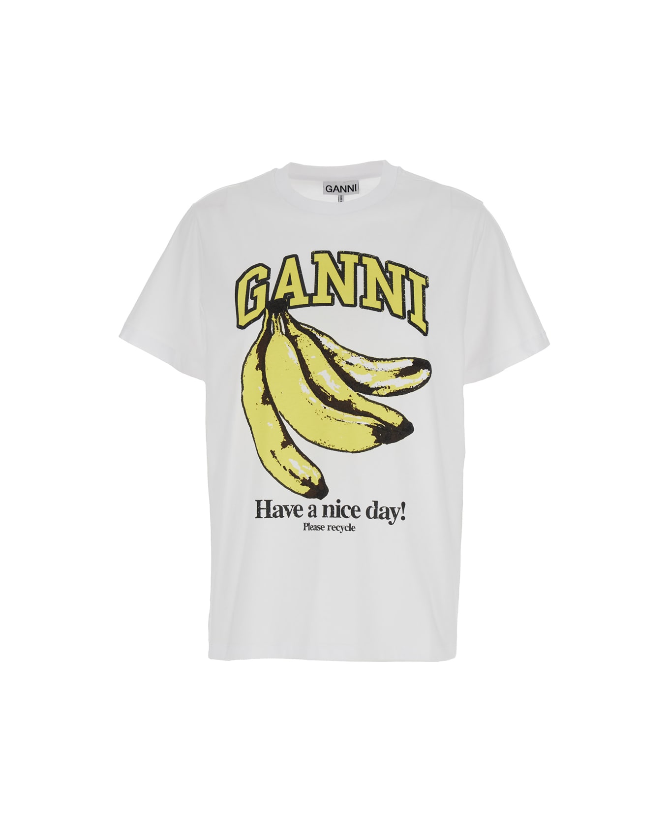 Ganni White Basic Jersey Banana Relaxed T-shirt In Cotton Woman - White Tシャツ