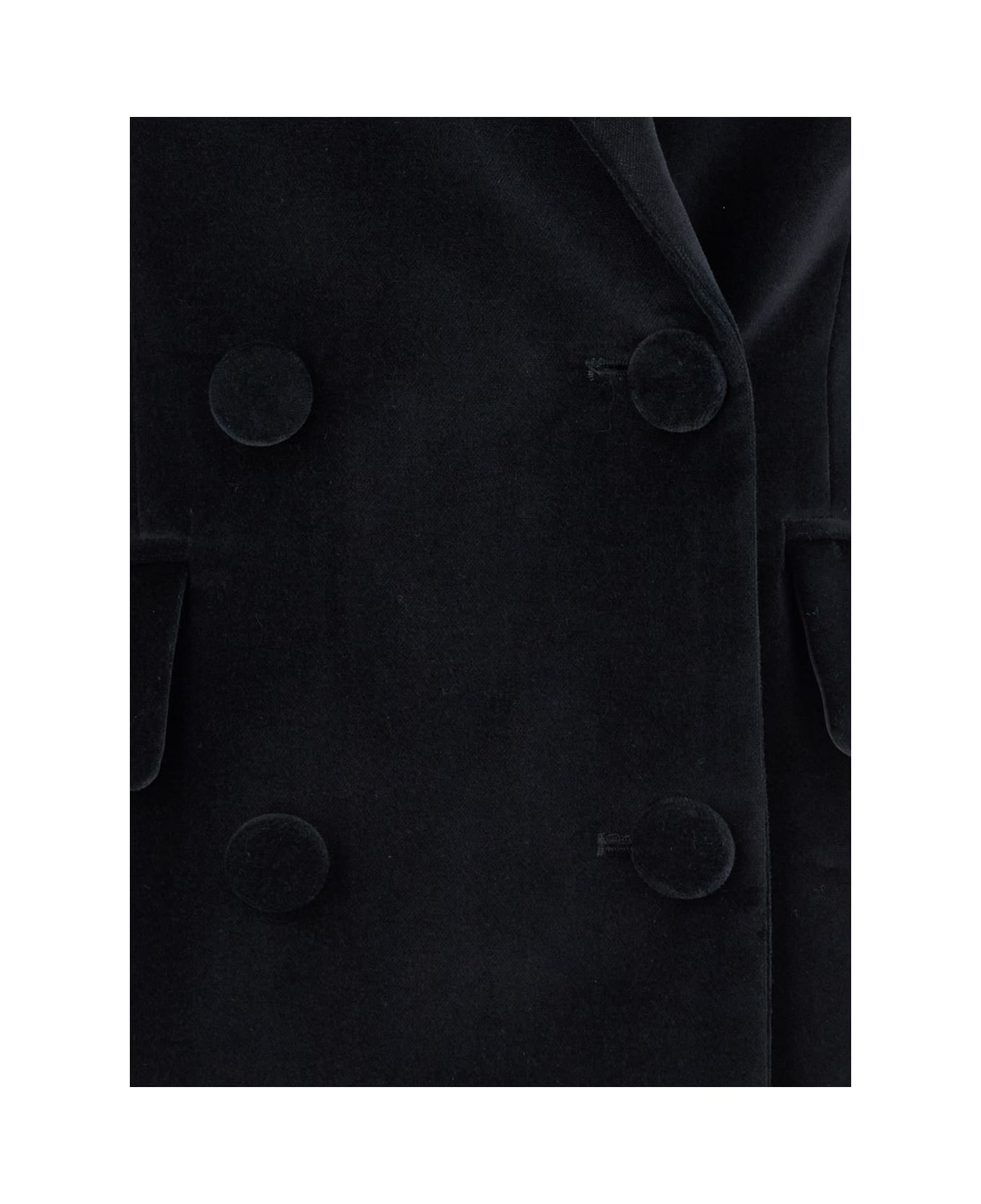 Merci Black Double-breasted Jacket With Peak Revers In Velvet Woman - Black