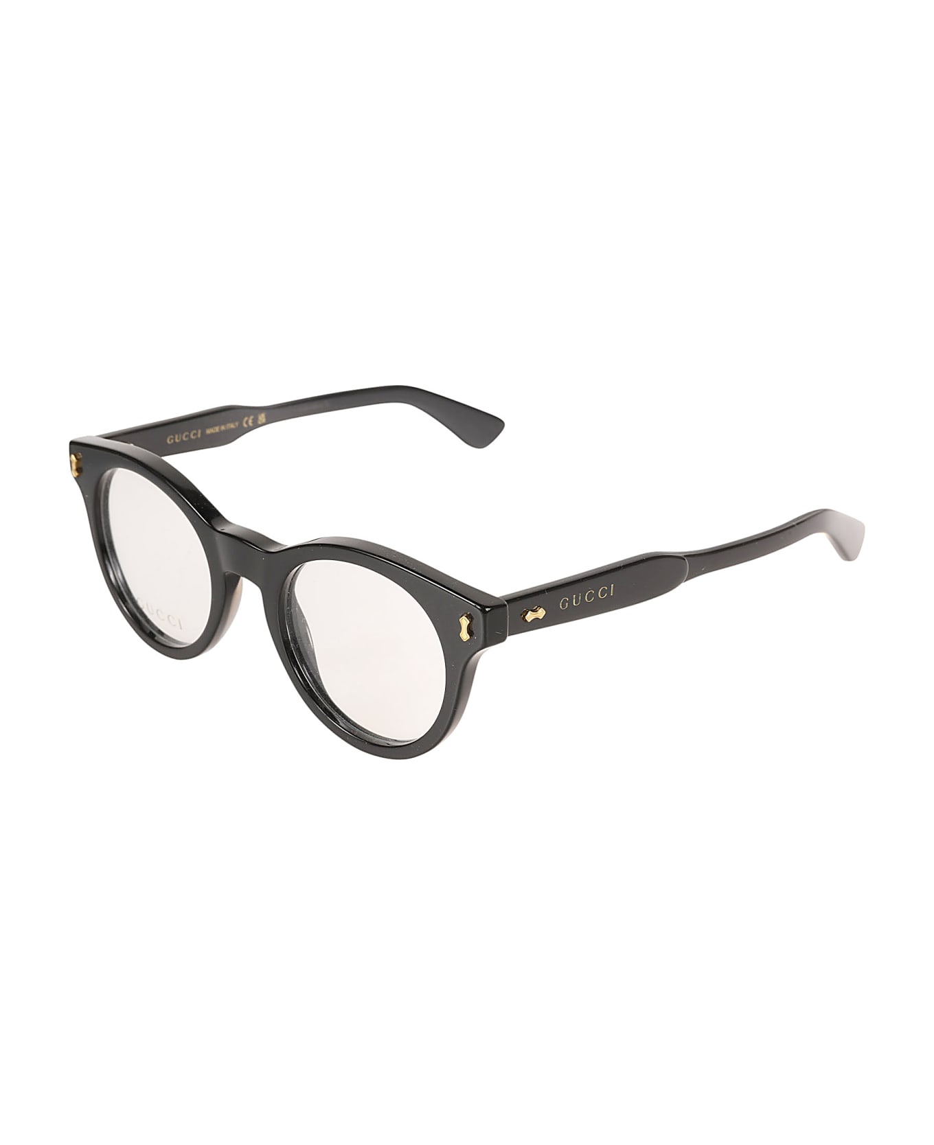 Gucci Eyewear Round Clear Lense Logo Glasses - 001 black black transpare