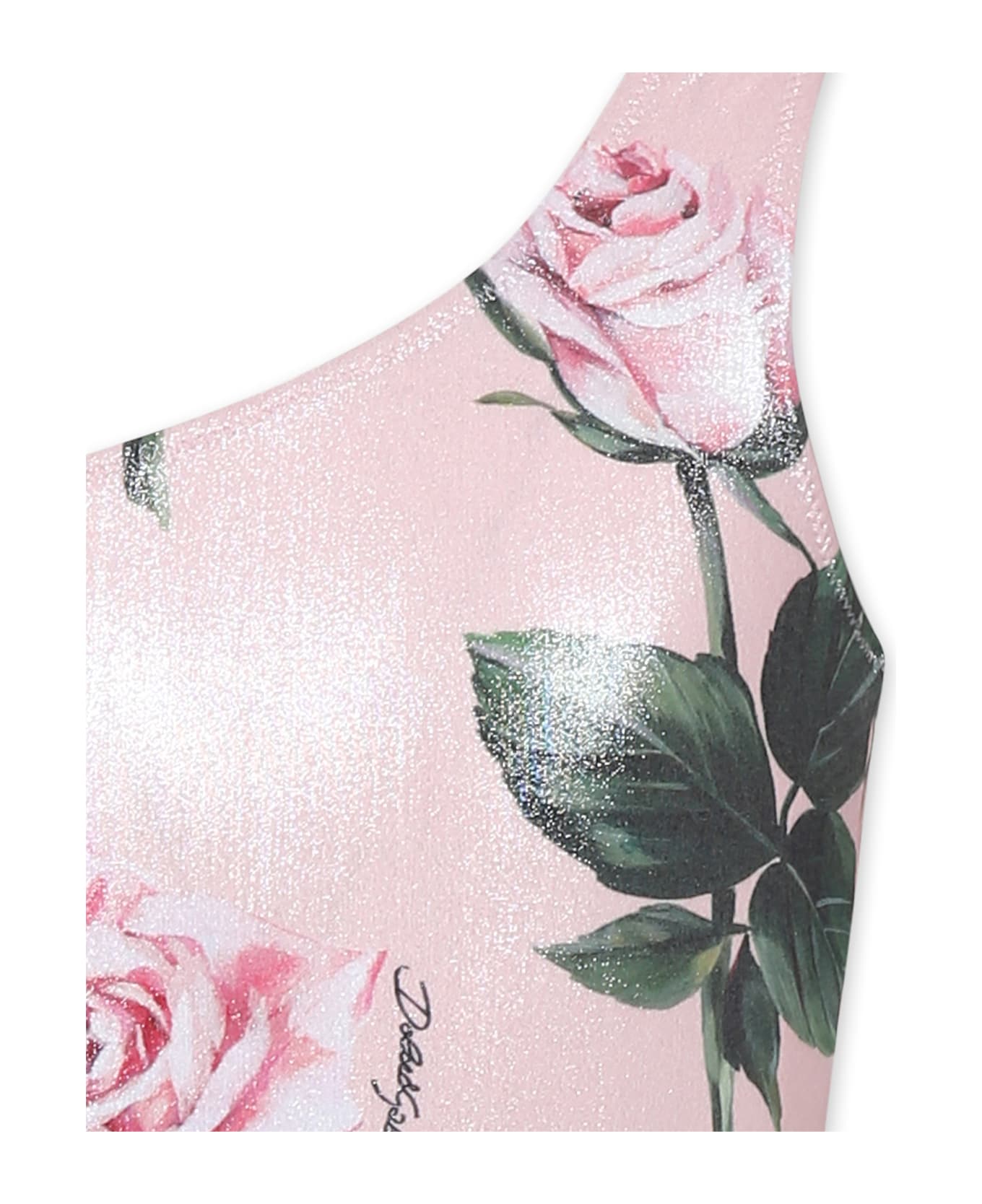 Dolce & Gabbana Pink Swimsuit For Girl With Rose Print - Pink