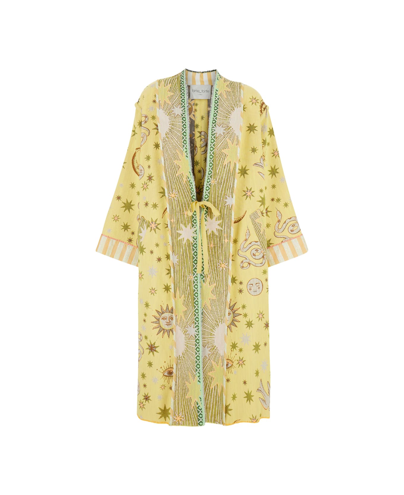 Forte_Forte Yellow Robe Coat With Sun And Moon Embroideries And Print In Cotton Blend Woman - Yellow