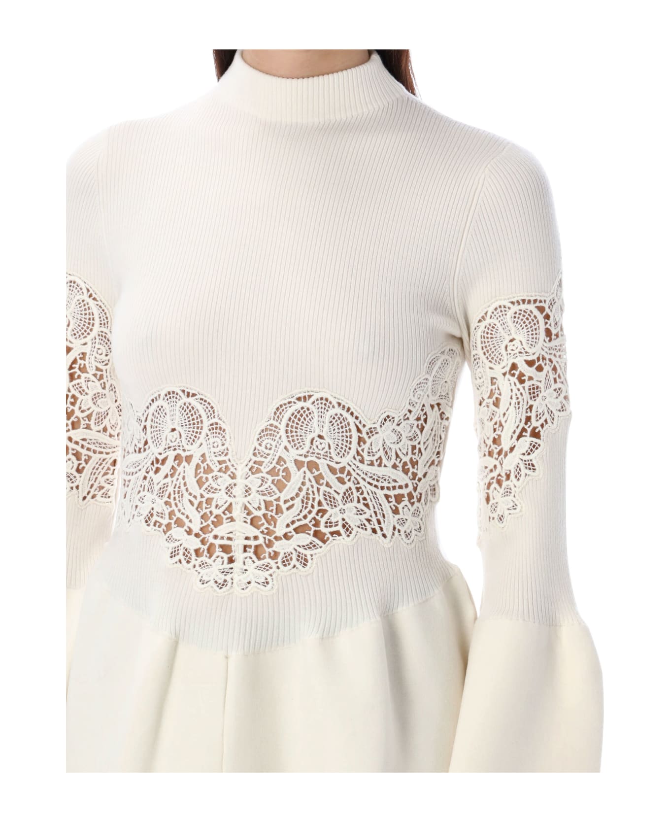 Chloé Lwer-impact Wool Lace Inserts Jumper - ICONIC MILK ニットウェア