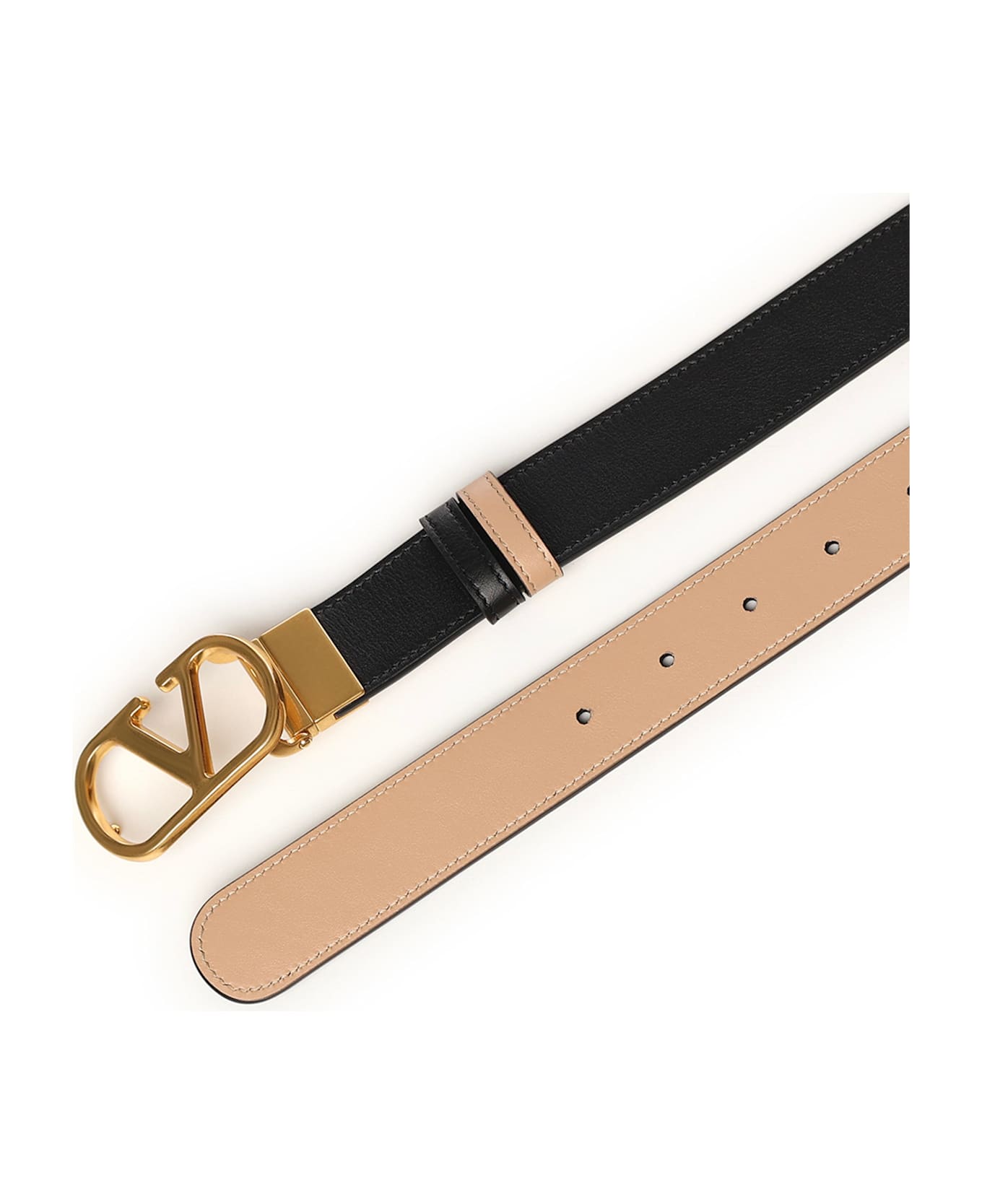 Valentino Garavani Vlogo Reversible Belt In Polished Calfskin - BLACK