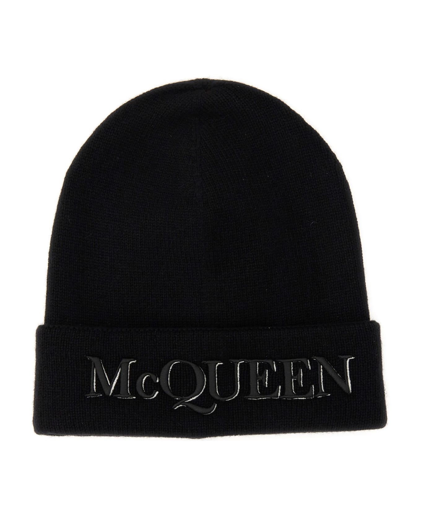 Alexander McQueen Logo Embroidered Knit Beanie - black 帽子