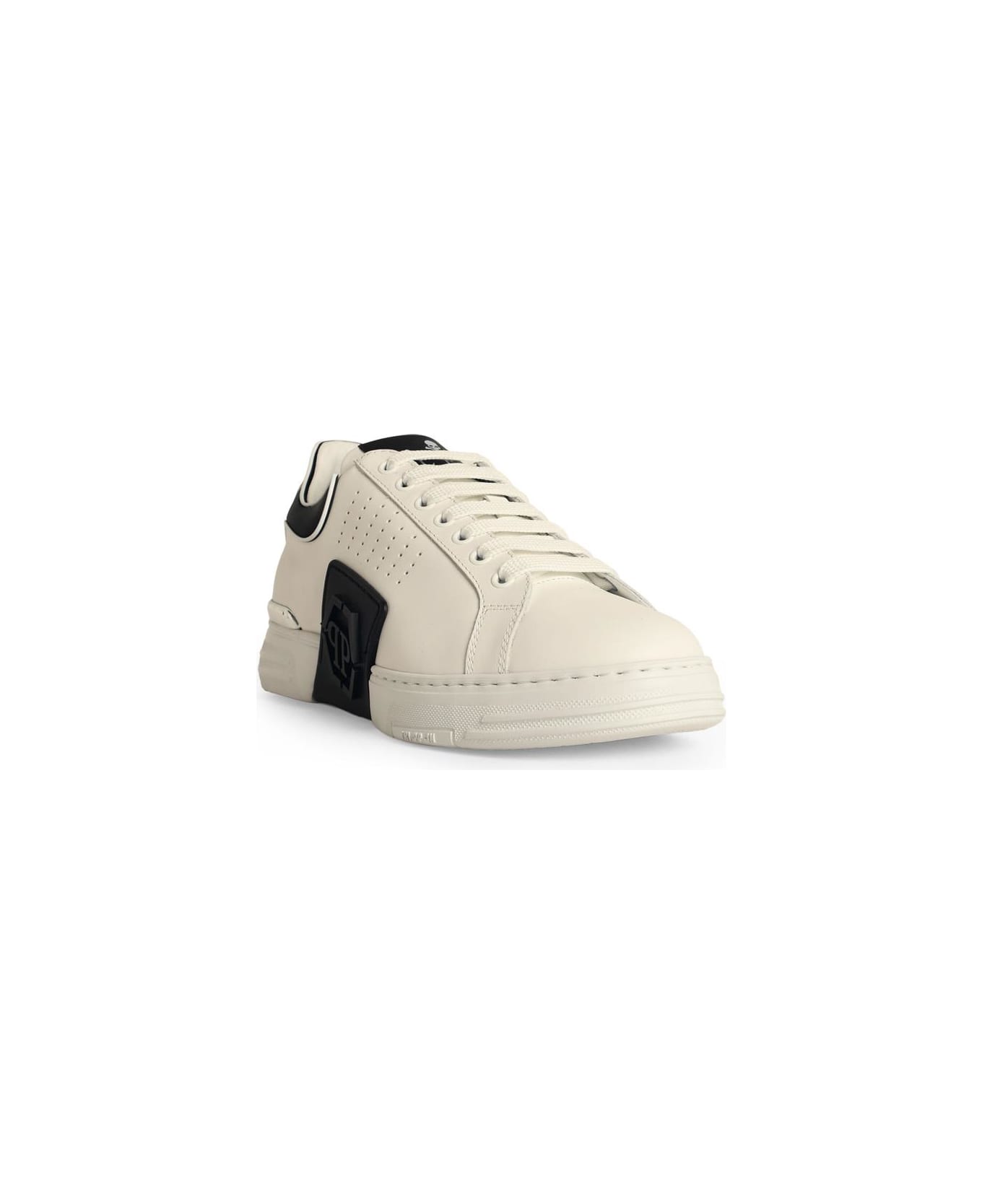 Philipp Plein 'lo-top Phantom' White Leather Sneakers - White