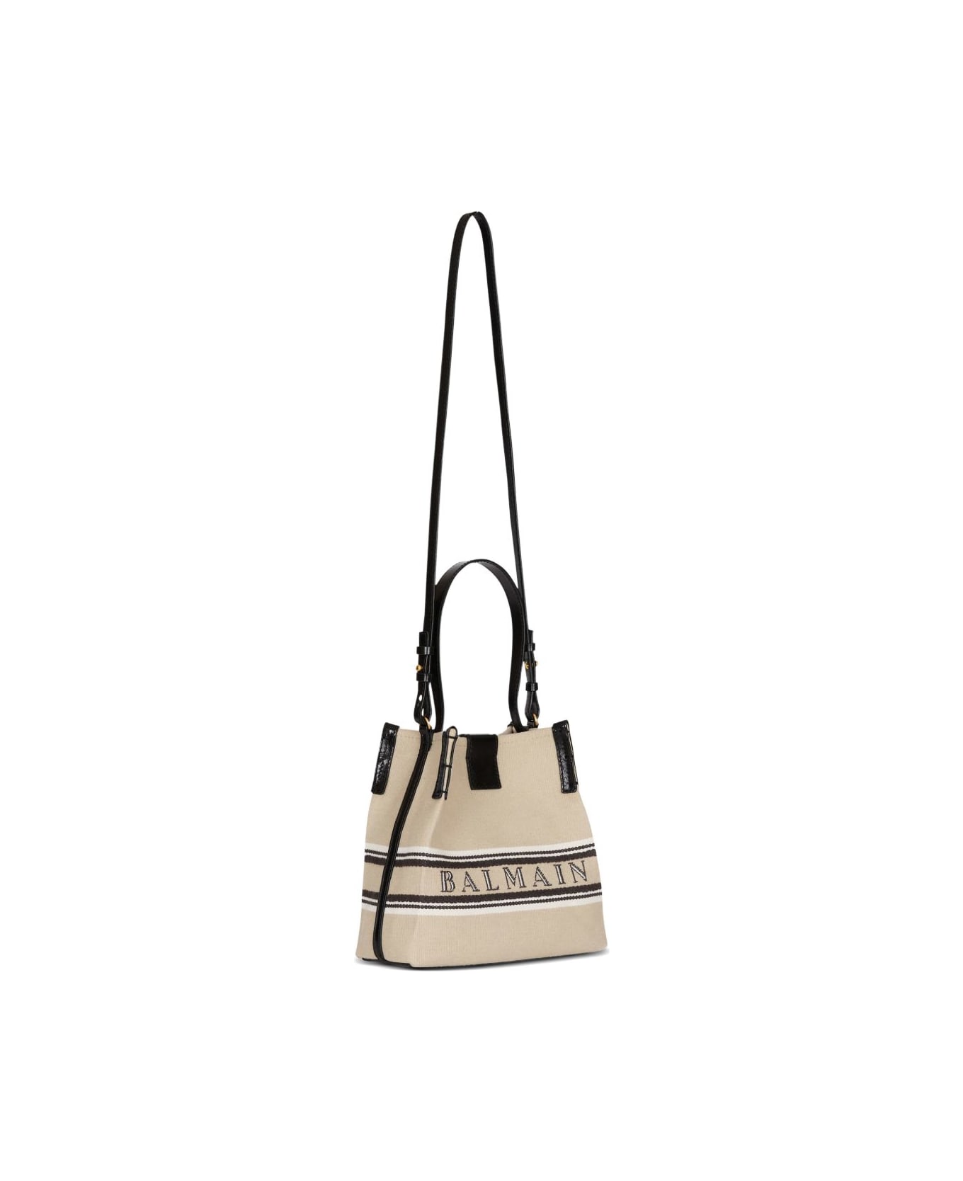 Balmain Release Canvas And Leather Bucket Bag - Beige