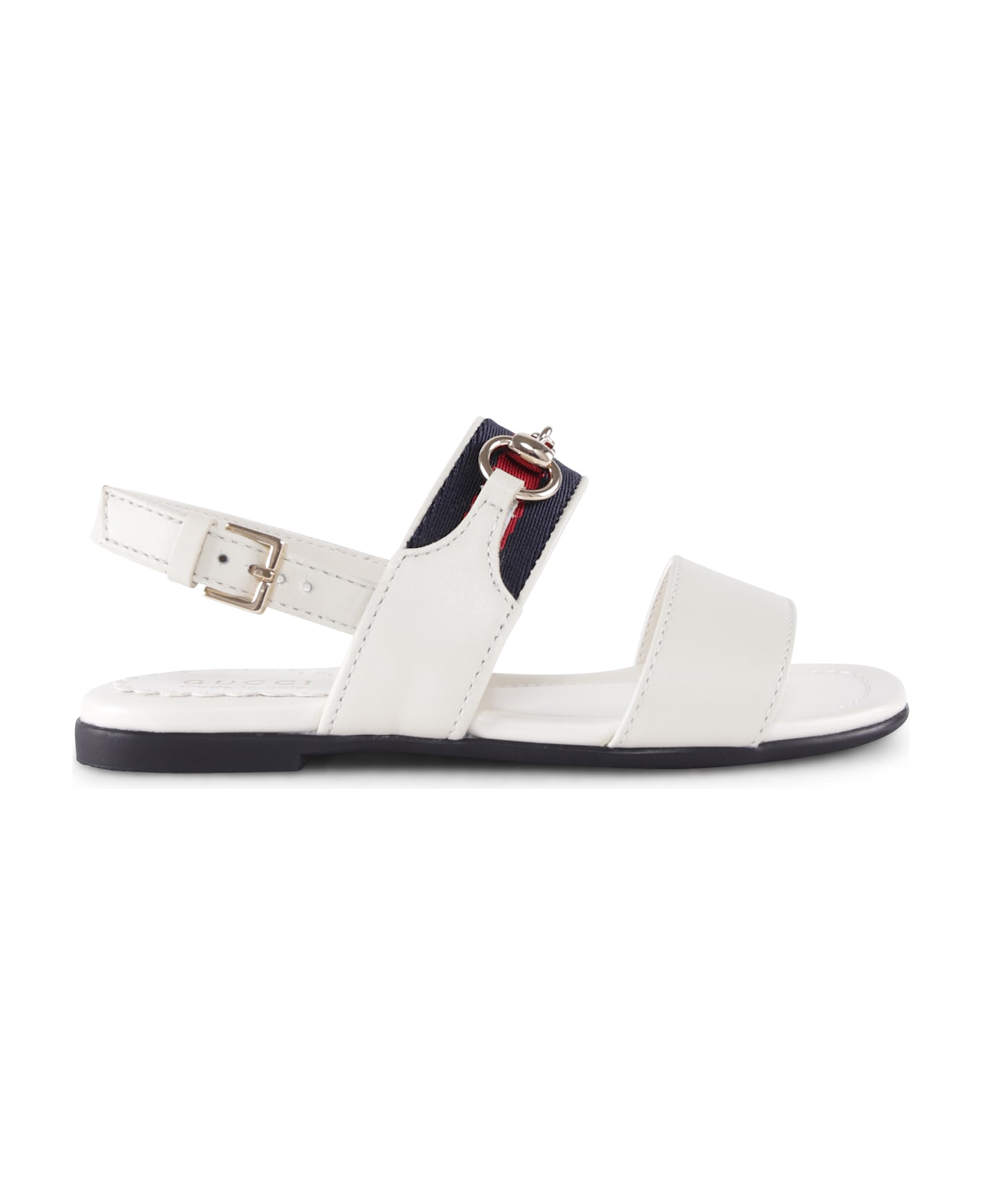 Gucci White Sandals For Girl With Iconic Web Detail - White