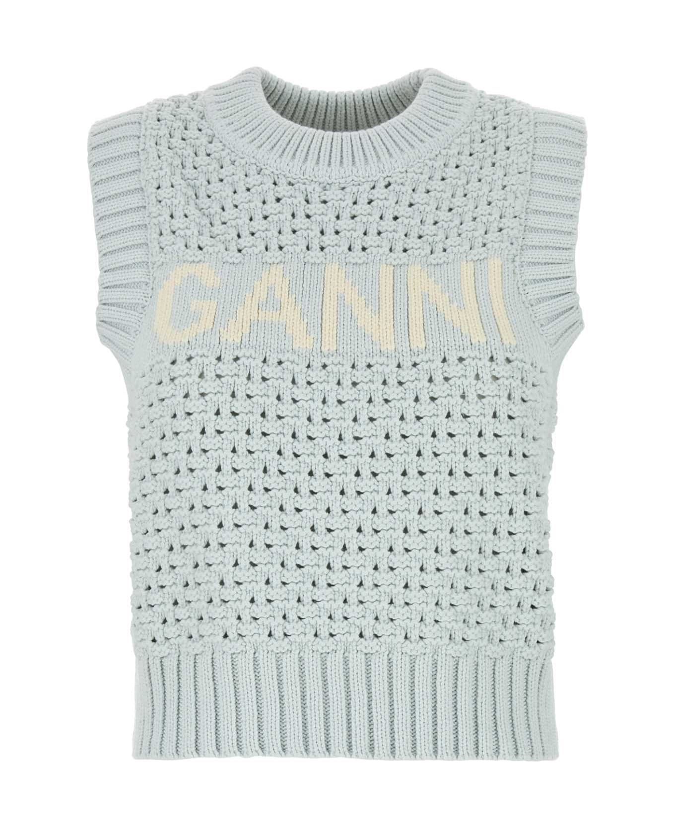Ganni Pastel Light Blue Cotton Blend Vest - ILLUSIONBLUE