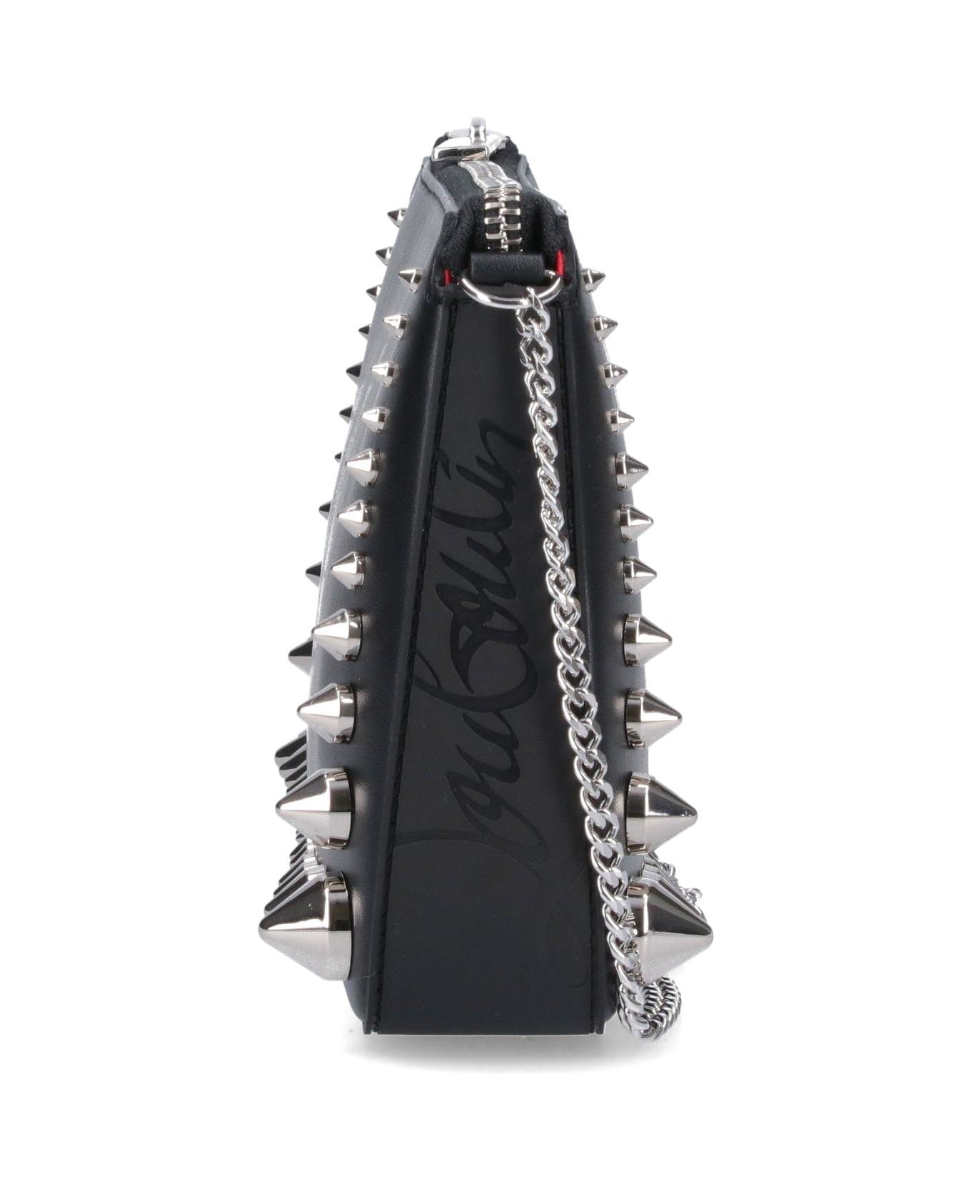 Christian Louboutin Logo Debossed Spike Embellished Clutch Bag - Black
