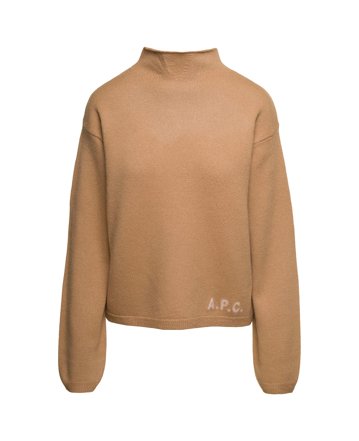 A.P.C. Beige Mock Neck Sweater With Embroidered Logo In Wool Woman - Beige