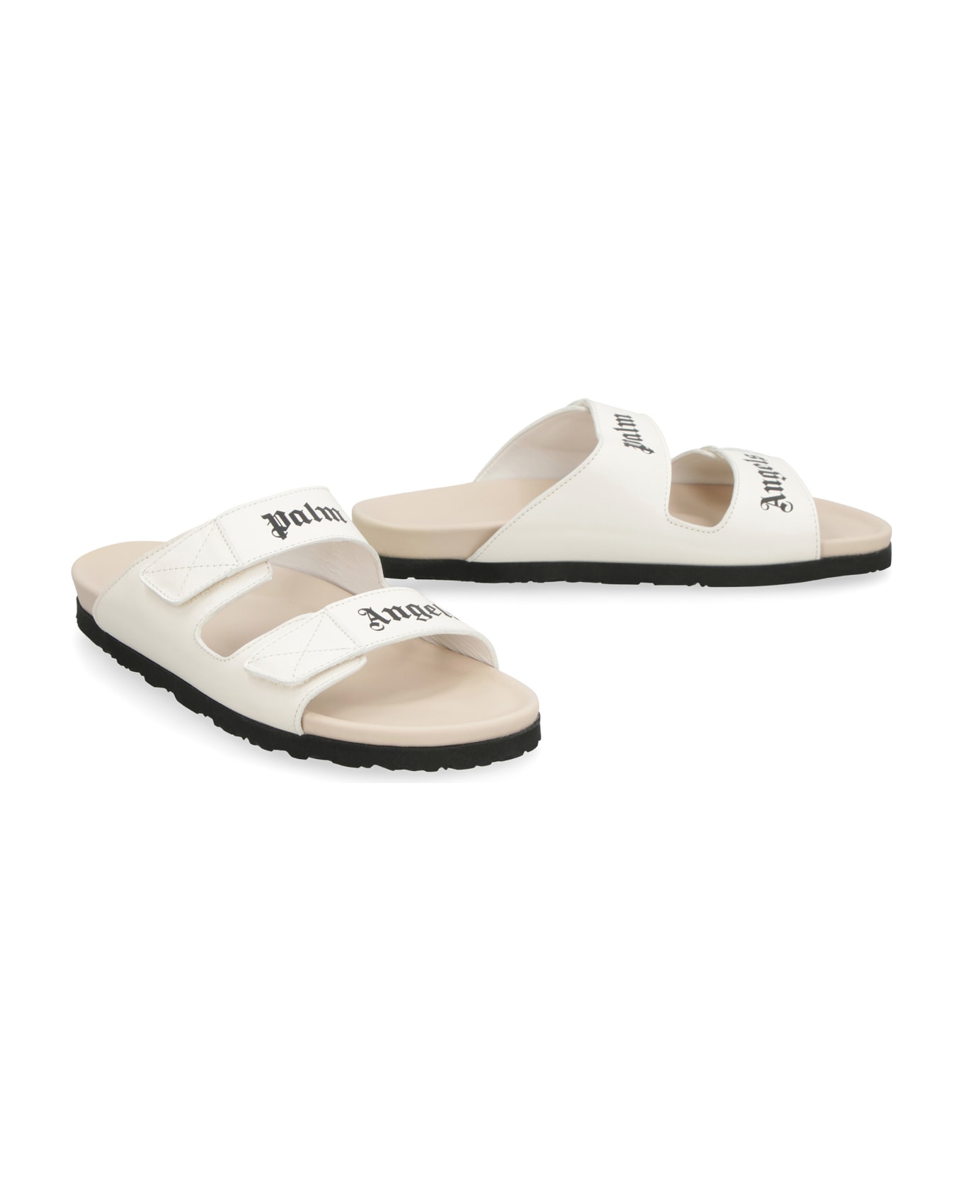 Palm Angels Leather Slides With Logo - White