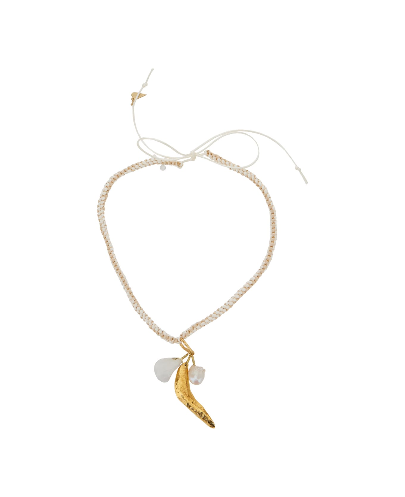 Forte_Forte White Cord Necklace With Leaf Pendant In Brass Blend Woman - White