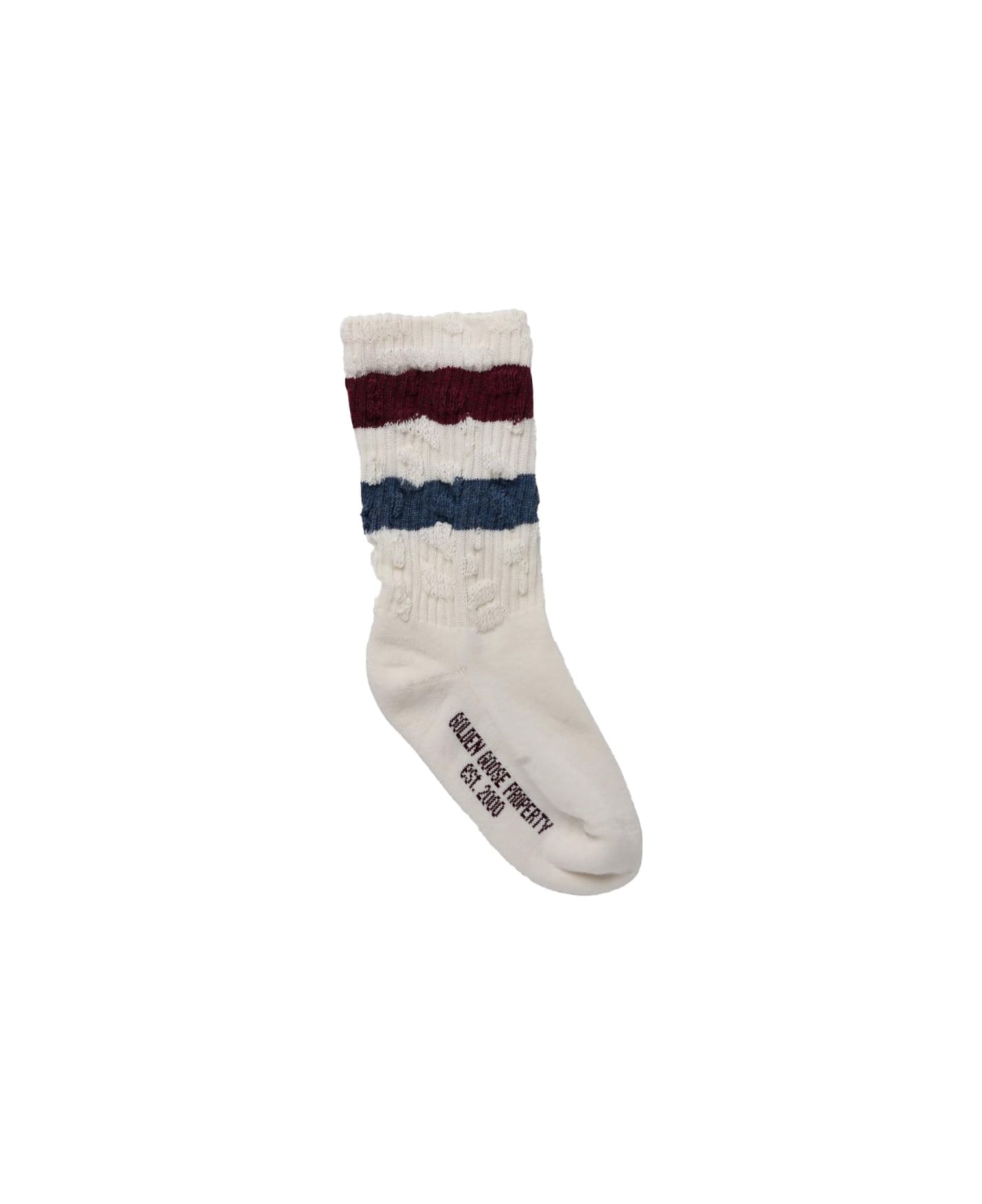 Golden Goose Stripes Distressed Socks - WHITE