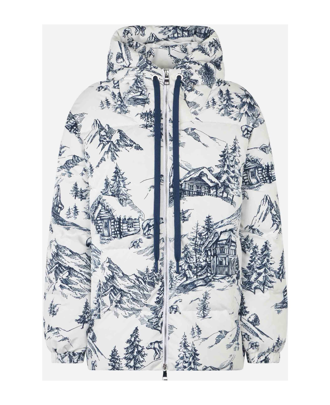 MC2 Saint Barth Woman Hooded Down Padded Jacket With Toile De Jouy Print - WHITE