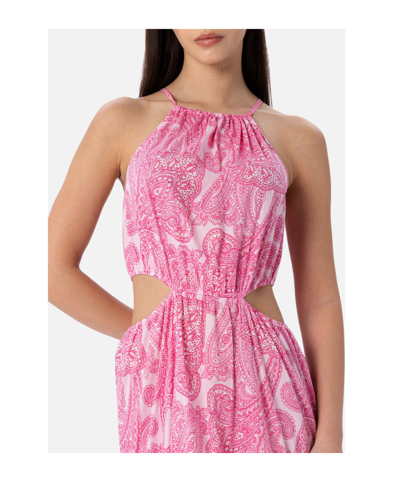 MC2 Saint Barth Woman Cut Out Long Dress Kaby With Paisley Print - PINK