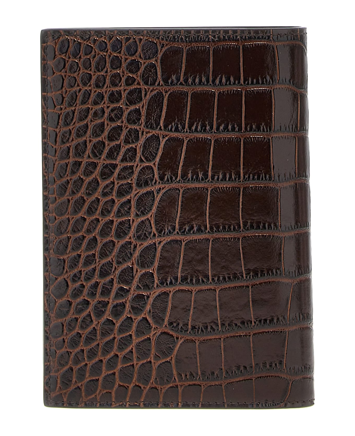 Tom Ford Croc Print Passport Holder - Brown