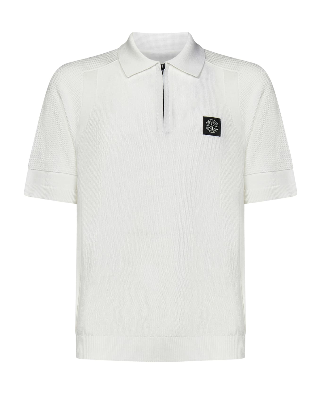 Stone Island Logo Patch Knitted Polo Shirt - White