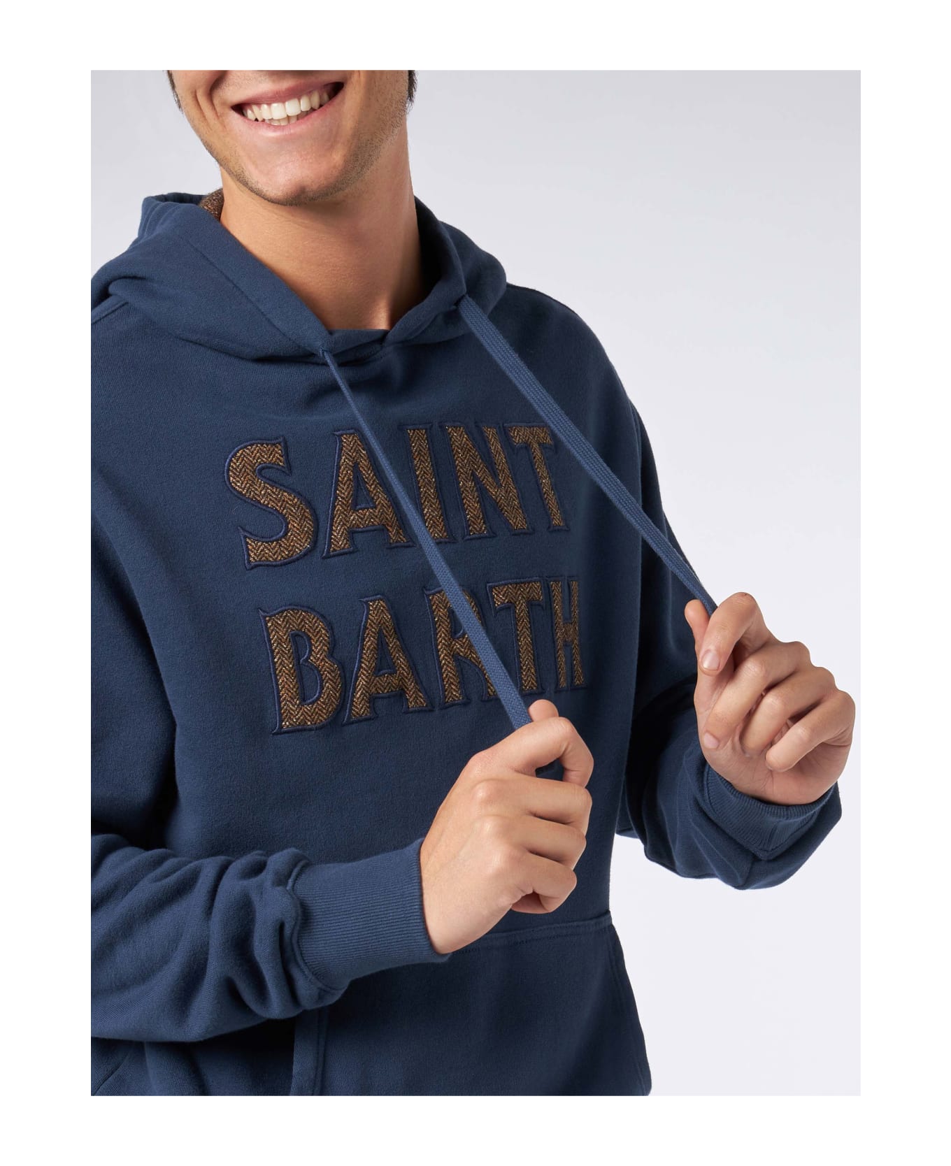 MC2 Saint Barth Man Blue Hoodie With Saint Barth Patch - BLUE